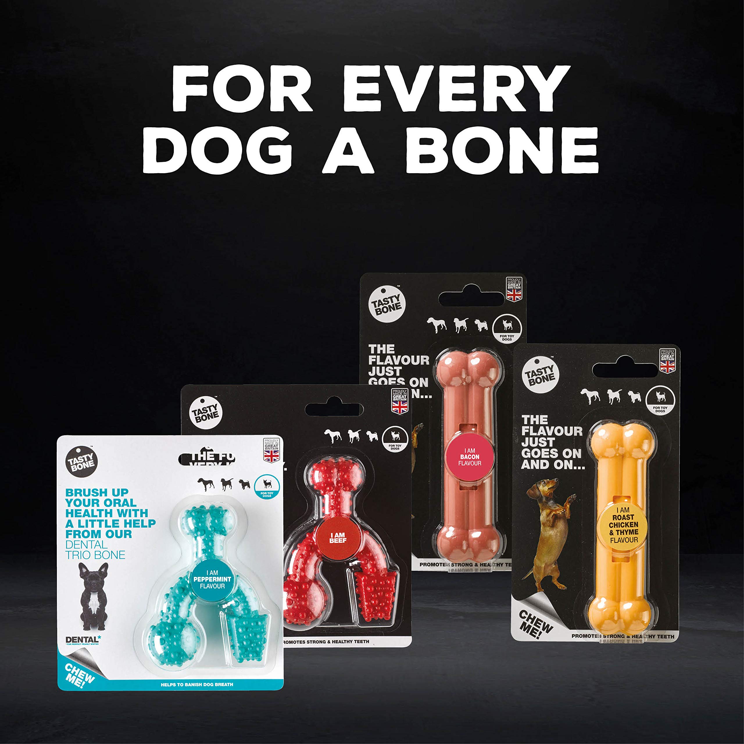 TastyBone Beef Flavored Trio Dog Chew Toys - Long-Lasting Dental Chews for Small, Medium & Large Dogs - Perfect for Teething, Boredom Relief & Playtime