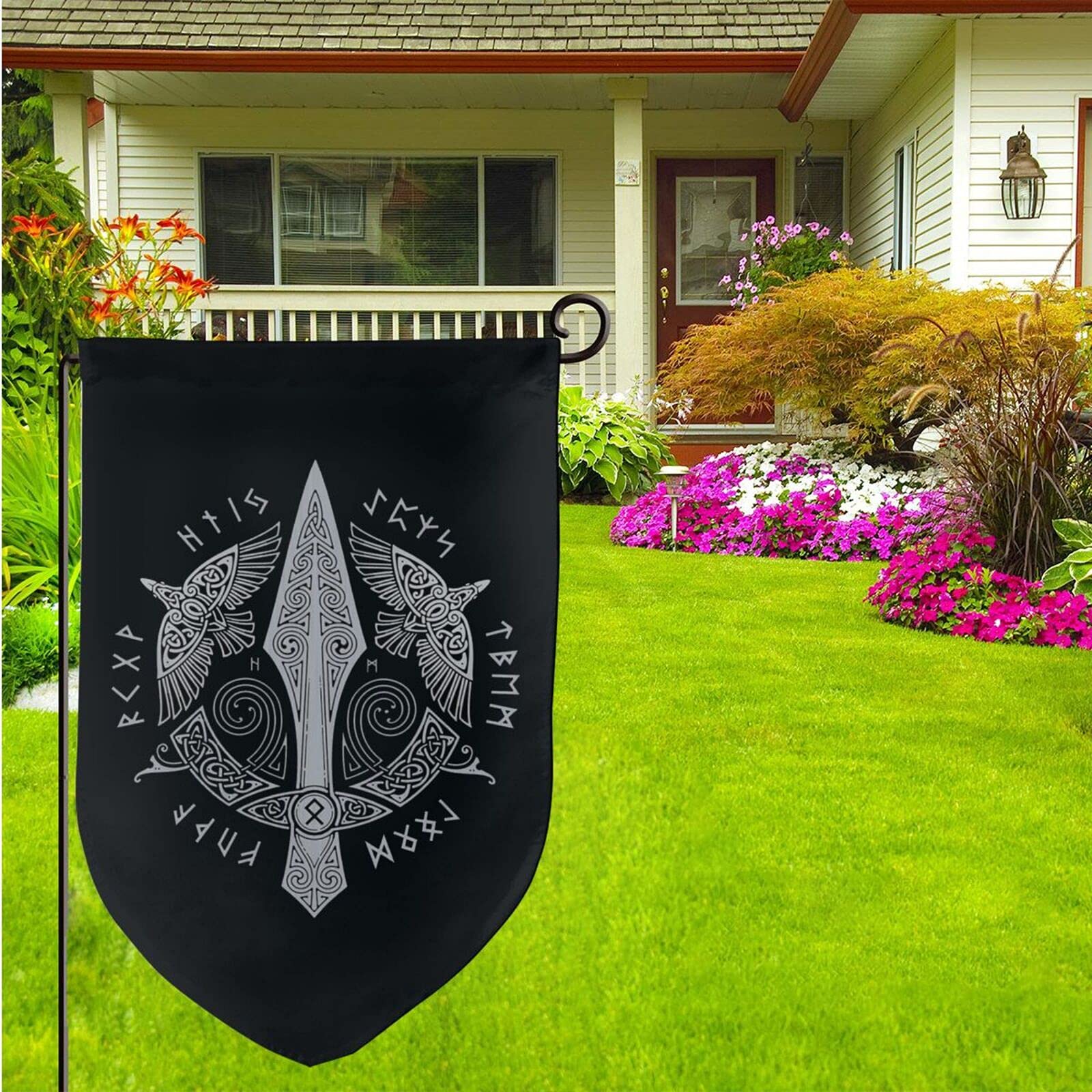 Viking Raven Symbol Double Sided Garden Flag - Outdoor & Indoor Decor for Home, Yard, and Garden - Perfect for Viking Themed Parties & Norse Mythology Enthusiasts