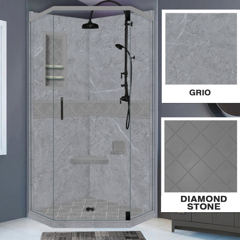Grio Marble Diamond Neo Frameless Shower Enclosure Kit - Modern Bathroom Upgrade for Luxury Homes & Hotels (Easy Installation, Waterproof Design)