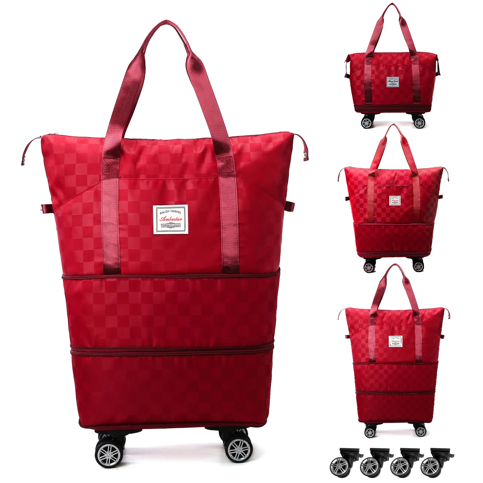 Foldable Travel Duffel Bag with Wheels - Expandable Lightweight Carry On Luggage for Women - Perfect for Air Travel, Gym, Weekend Trips & Outdoor Adventures