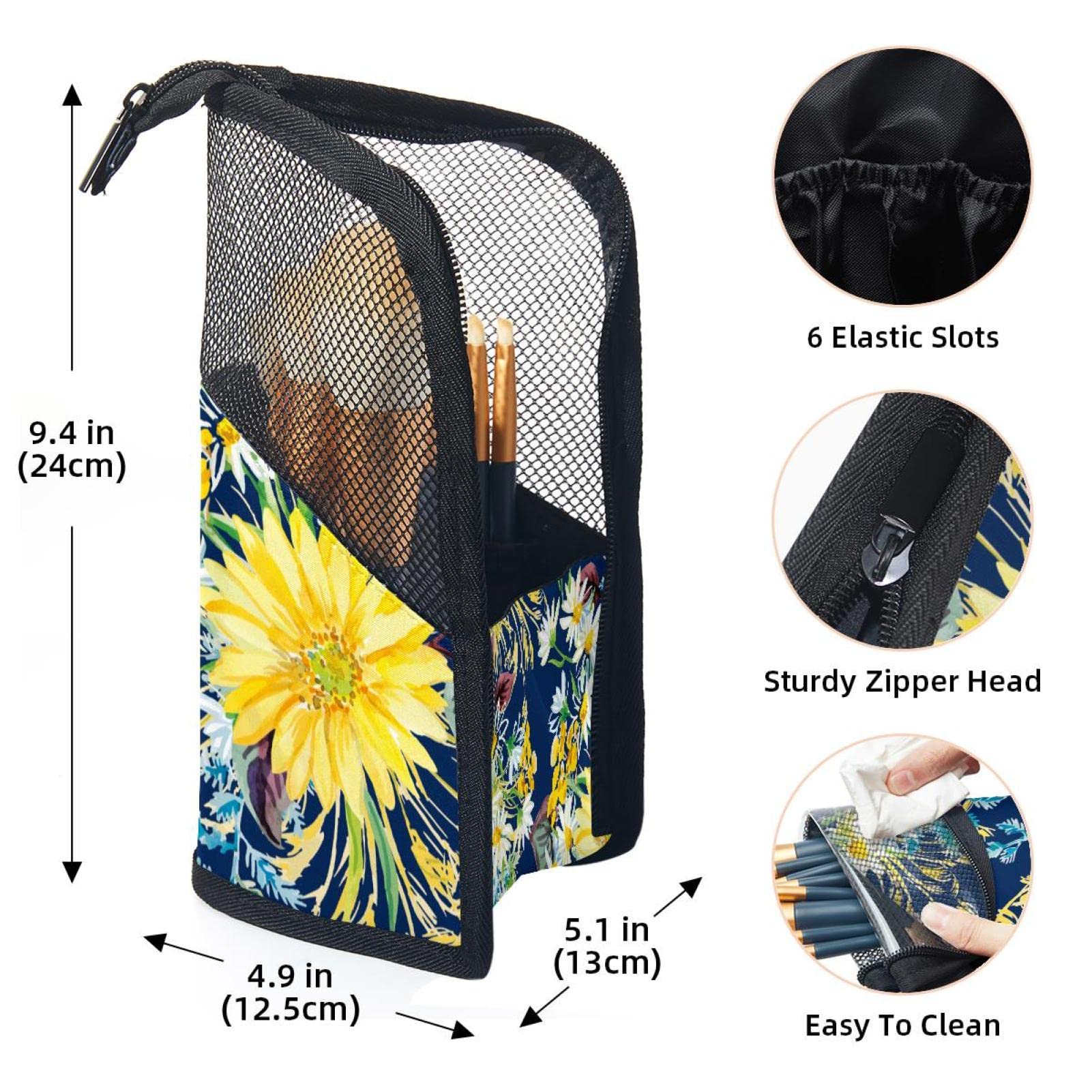 12-Piece Makeup Brush Organizer Bag with Flower Watercolor Daisy Design - Portable Cosmetic Brush Holder Case for Travel & Home Storage