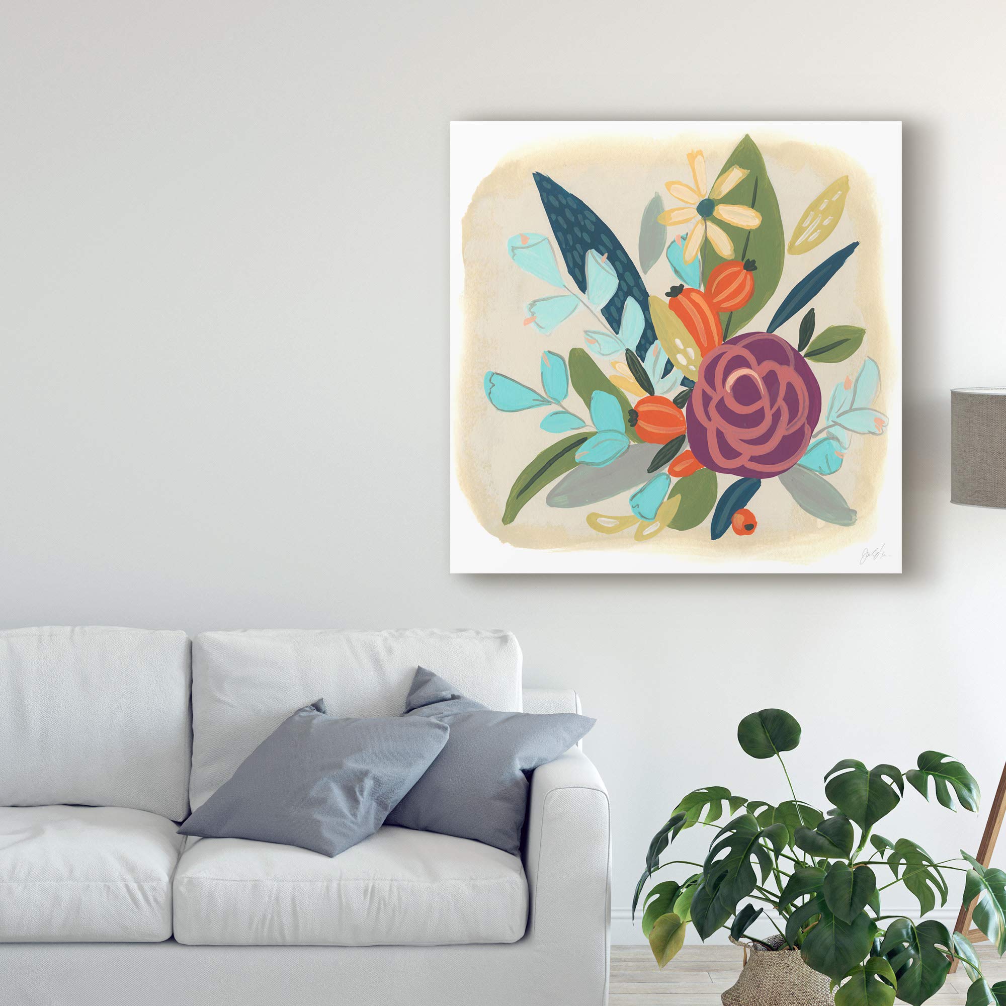 June Erica Vess Pop Posy II Framed Canvas Art Print - 24x24 Inches, Modern Floral Wall Decor for Living Room, Bedroom & Office