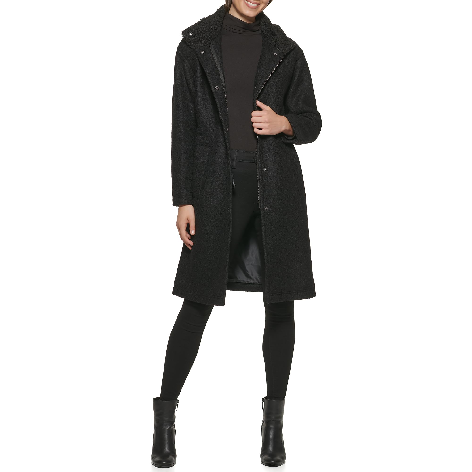 Kenneth Cole Women's Long Hooded Wool Coat - Warm Winter Maxi Jacket for Cold Weather, Outdoor Activities & Fashion Layering