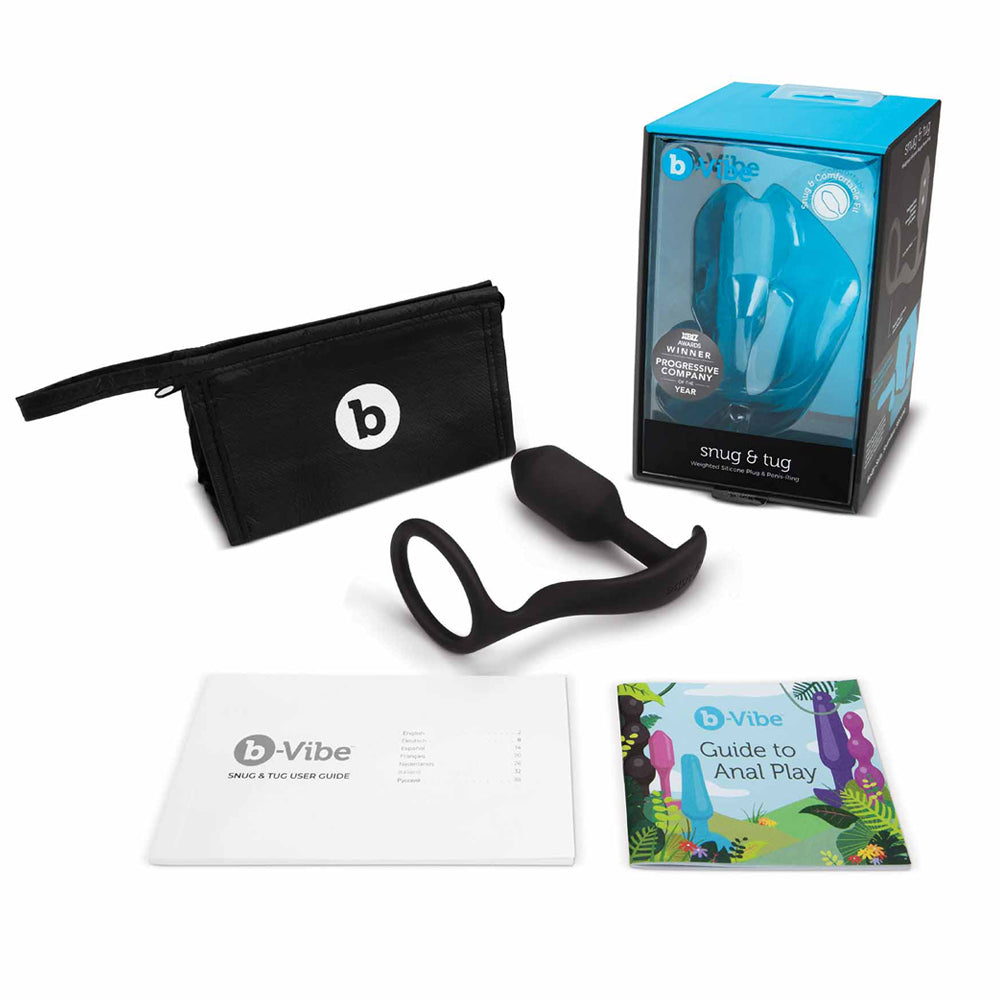 B Vibe Vibrating Snug & Tug Weighted Anal Plug & Penis Ring - Medium Size for Enhanced Pleasure | Perfect for Couples Play & Solo Exploration
