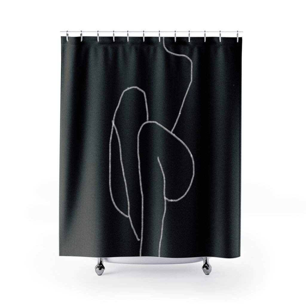 Black Line Art Curtain with White Nude Figure - Feminist Home Decor, Bathroom Window Drape, Unique Housewarming Gift for Women - Perfect for Boho Bedrooms, Modern Living Rooms & Artistic Bath Spaces