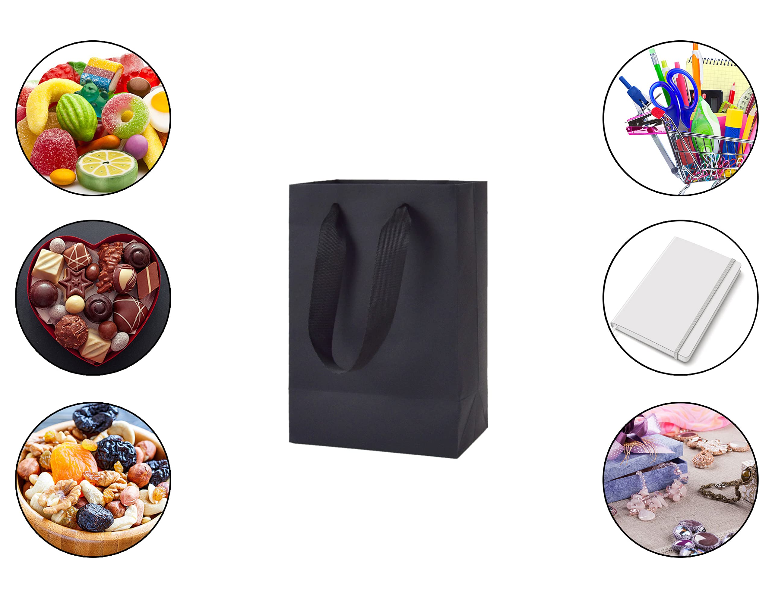 HUAPRINT Matte Black Paper Gift Bags with Handles - 20 Pack Small Kraft Shopping Bags 5.25x3.25x8 Inch - Elegant Retail Merchandise Bags for Wedding Favors, Party Gifts & Business Packaging