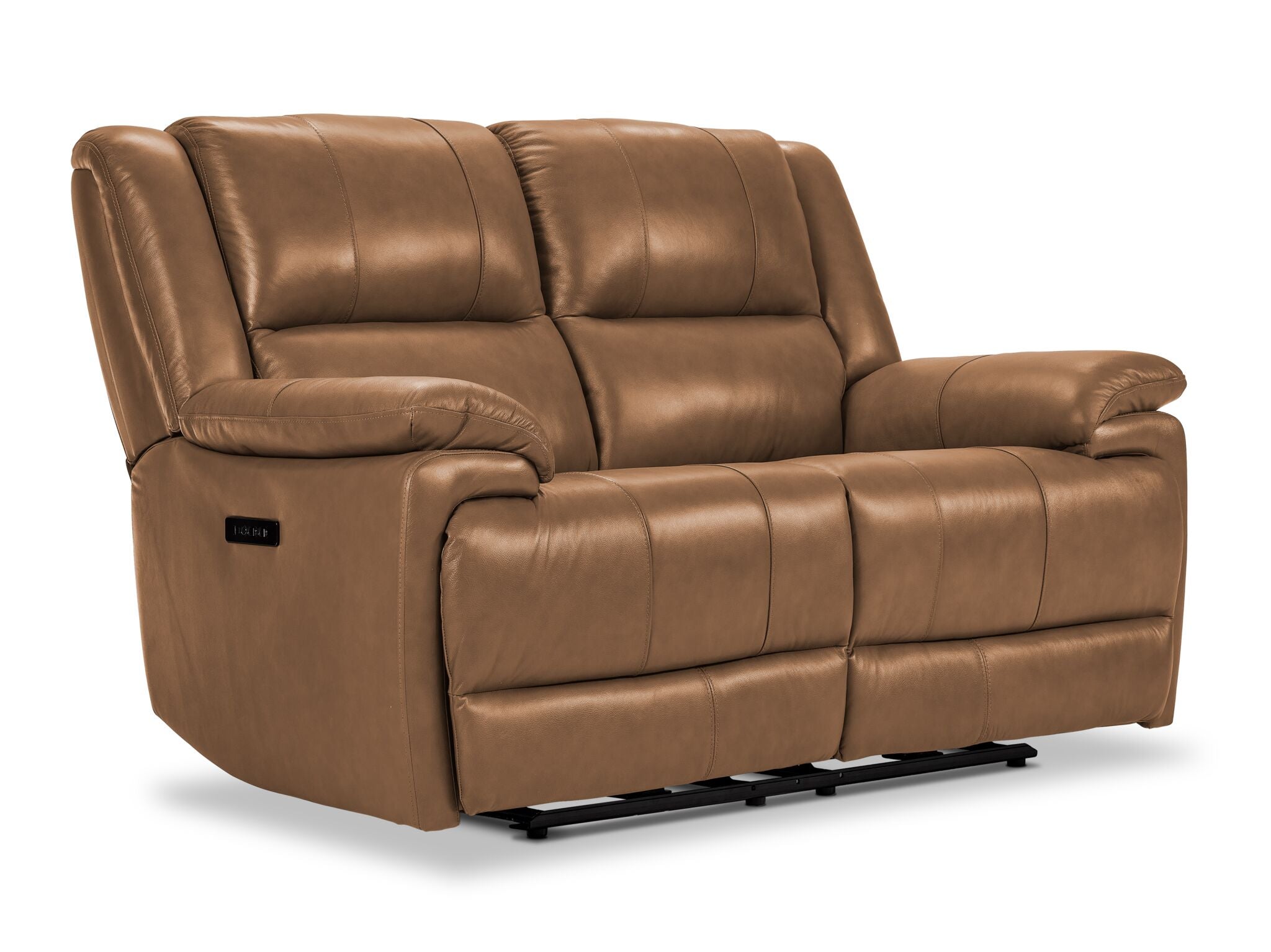 Allie Leather Dual Power Reclining Sofa and Loveseat Set in Canyon Brown - Modern Living Room Furniture with USB Charging - Perfect for Family Movie Nights and Home Theater Relaxation