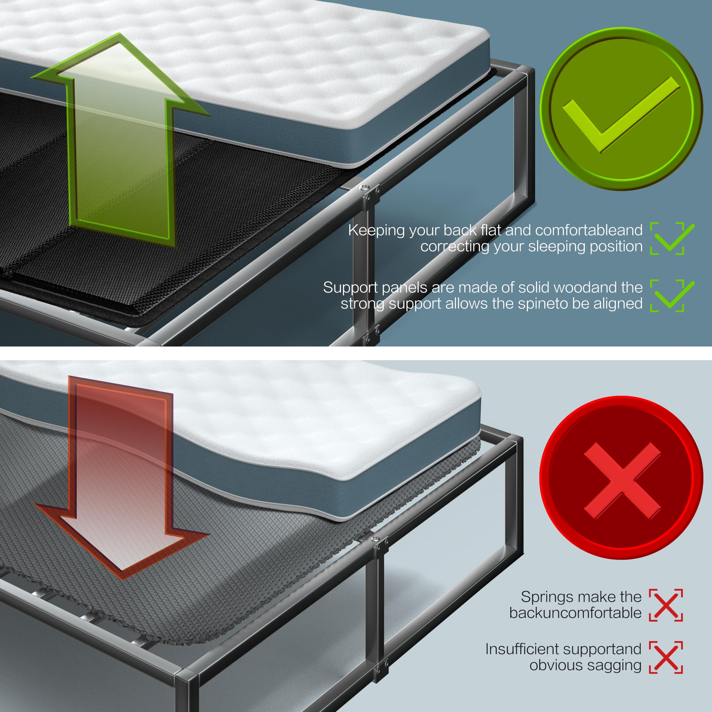 10MM Large Double Folding Spring Box Mattress - Lightweight & Thin King Size Bed Support (76x80 Inches) - No Assembly Required - Perfect for Guest Rooms, Apartments & Small Spaces