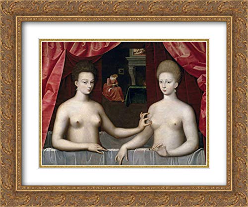 Gabrielle d'Estrées and One of Her Sisters - 18x15 Gold Ornate Framed Museum Art Print with Double Mat | School of Fontainebleau Reproduction | Perfect for Home Decor, Office Wall Art & Gift Giving