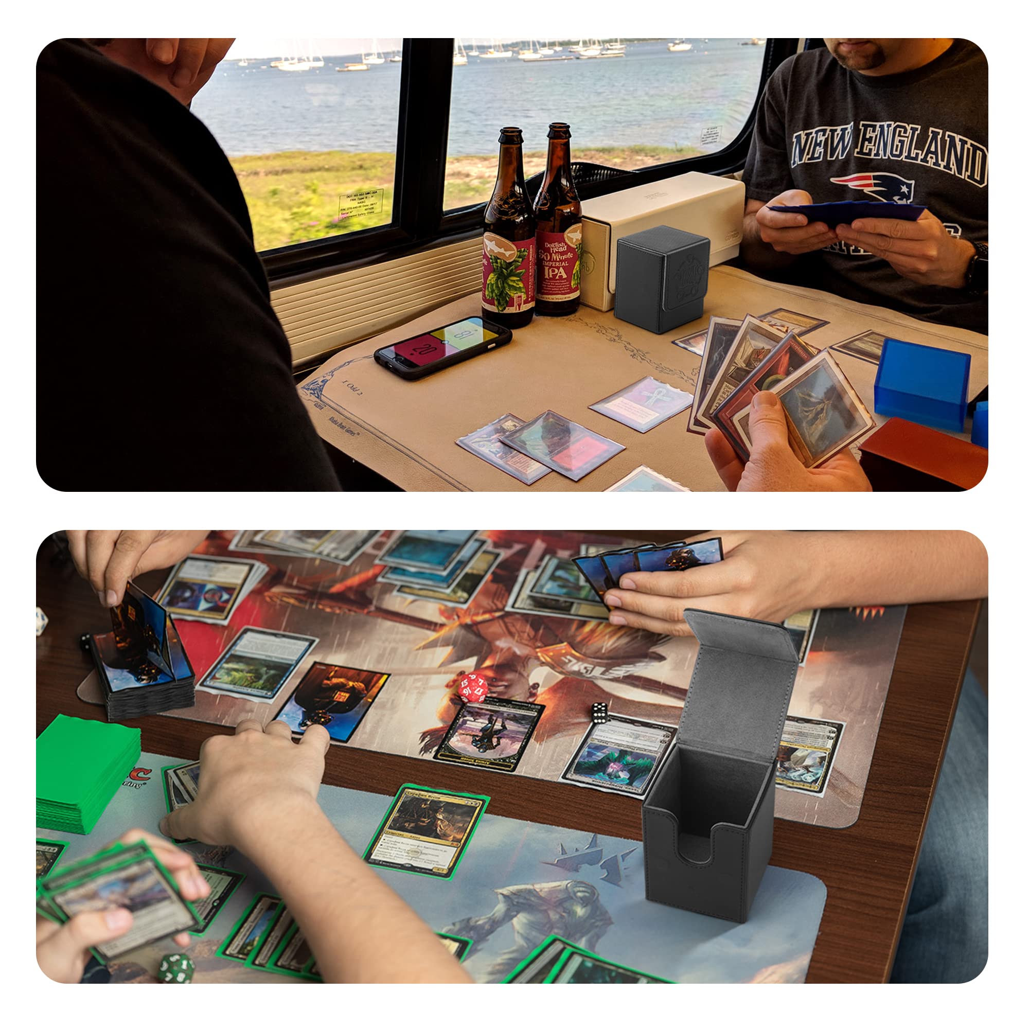Premium MTG Card Deck Box - Holds 100+ Single Sleeved Cards with Microfiber Lining | Leather Trading Card Storage Box Compatible with TCG, Yugioh, Pokemon | Perfect for Game Nights & Card Collection (White)