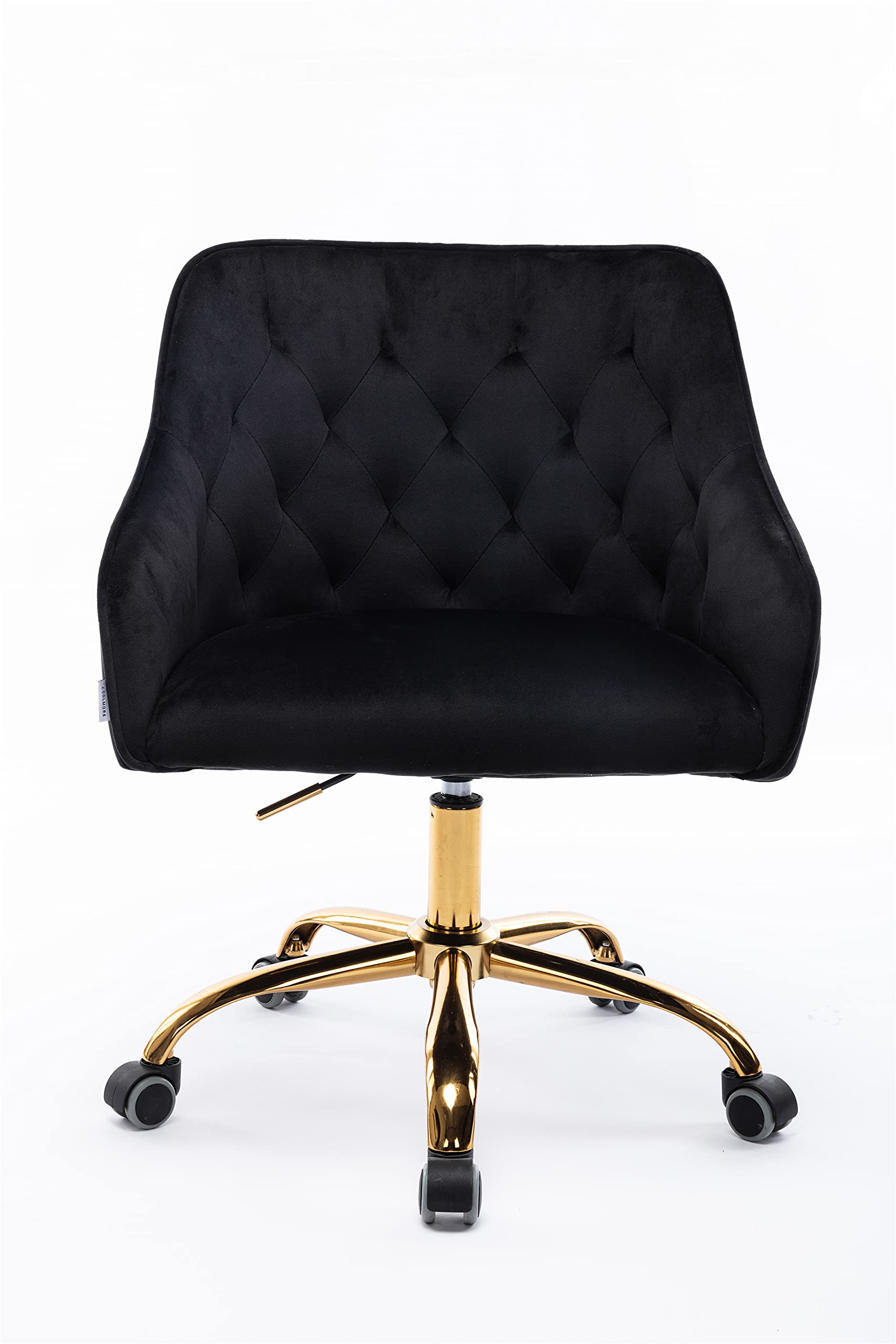 Velvet Swivel Chair - Adjustable Home Office Desk Chair with Gold Base, Modern Mid-Back Tufted Vanity Armchair for Study, Living Room & Bedroom (Black) | Perfect for Workspaces, Reading Nooks & Home Decor