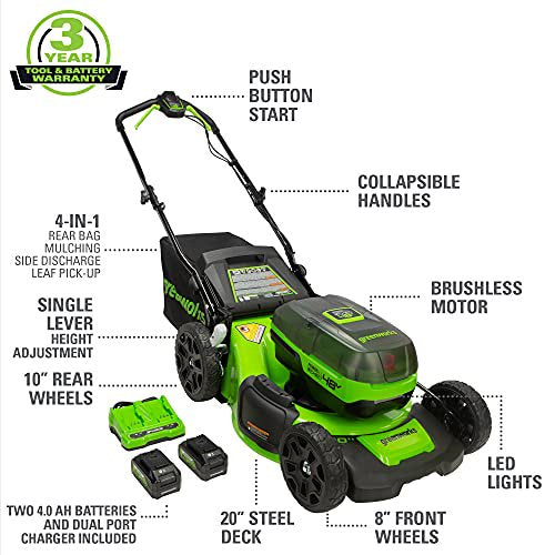 48V (2x24V) 20-Inch Cordless Battery Push Lawn Mower with 2x 4.0Ah USB Batteries & Fast Charger - Perfect for Medium to Large Yards, Quiet & Eco-Friendly Lawn Care