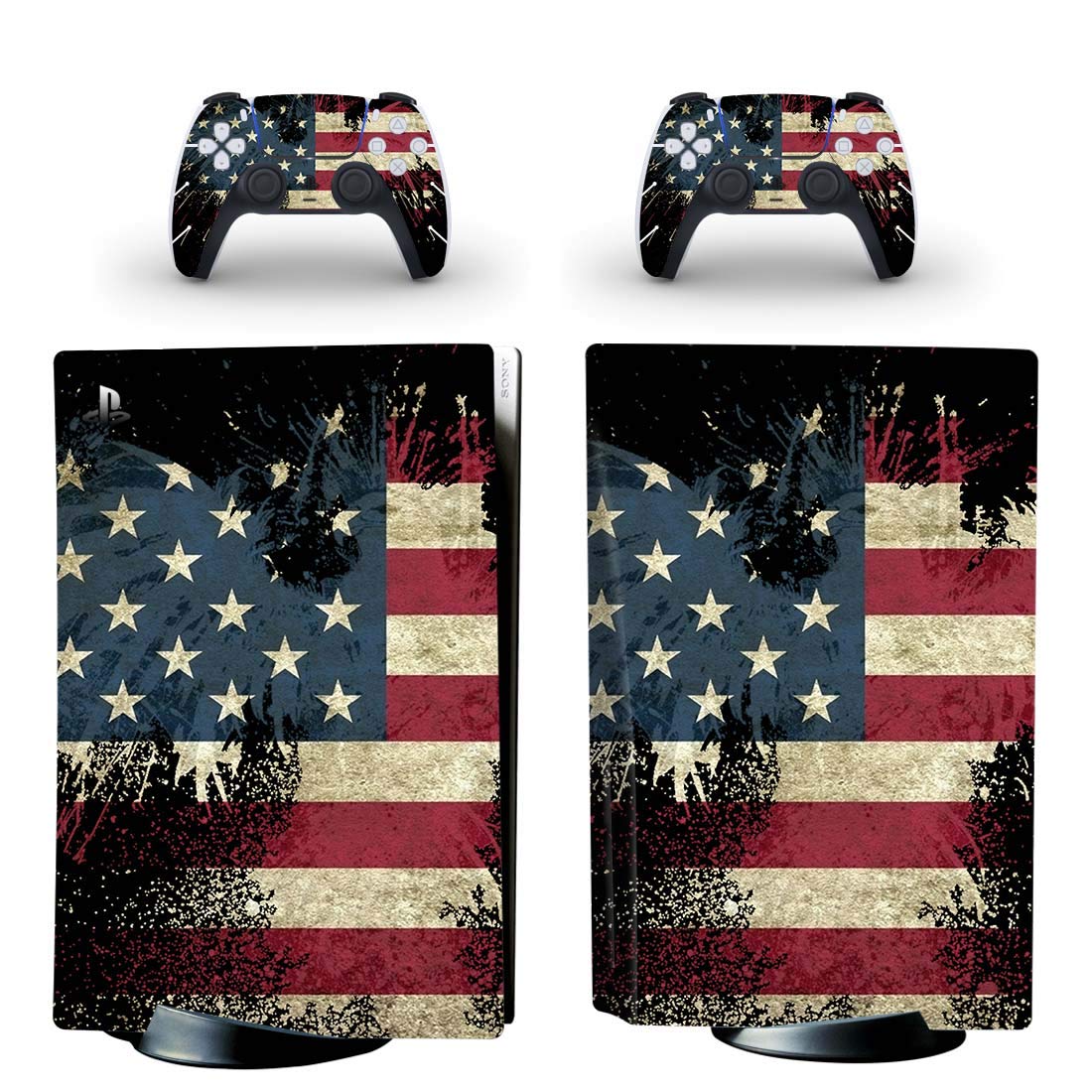 Protective Vinyl Skin Decal Cover for Sony PS5 Playstation 5 Console & Controllers - Full Body Wrap Sticker with 2 Free Wireless DualSense Decals (CD-ROM Edition, 4-Piece Set) - Perfect for Gaming Setup & Console Protection