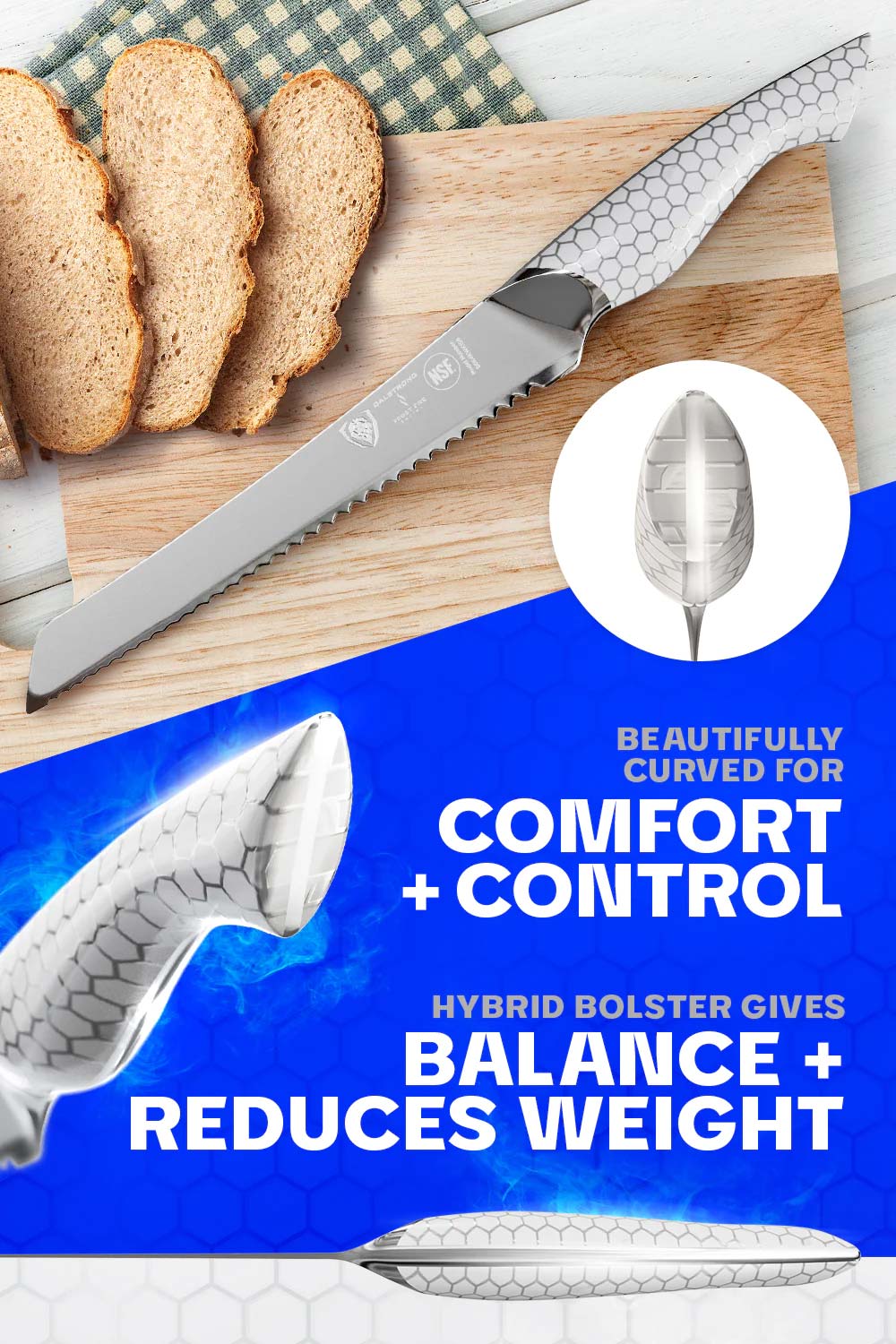 Dalstrong Frost Fire Series 8-Inch Bread Knife - NSF Certified - Sharp Stainless Steel Blade for Slicing Bread, Cake & Pastries - Perfect for Home Bakers & Professional Chefs