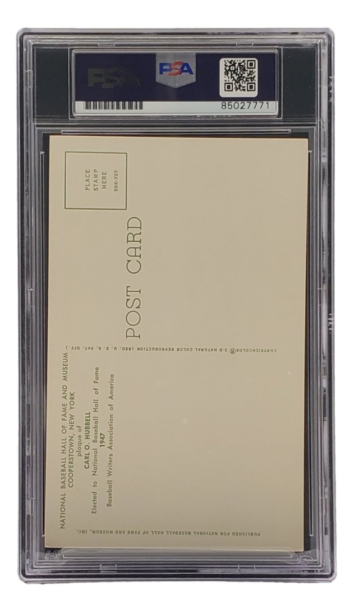 Carl Hubbell Autographed 4x6 New York Giants Hall of Fame Plaque Card with PSA/DNA Certification #85027771 - Perfect for Sports Memorabilia Collectors and Baseball Fans Display