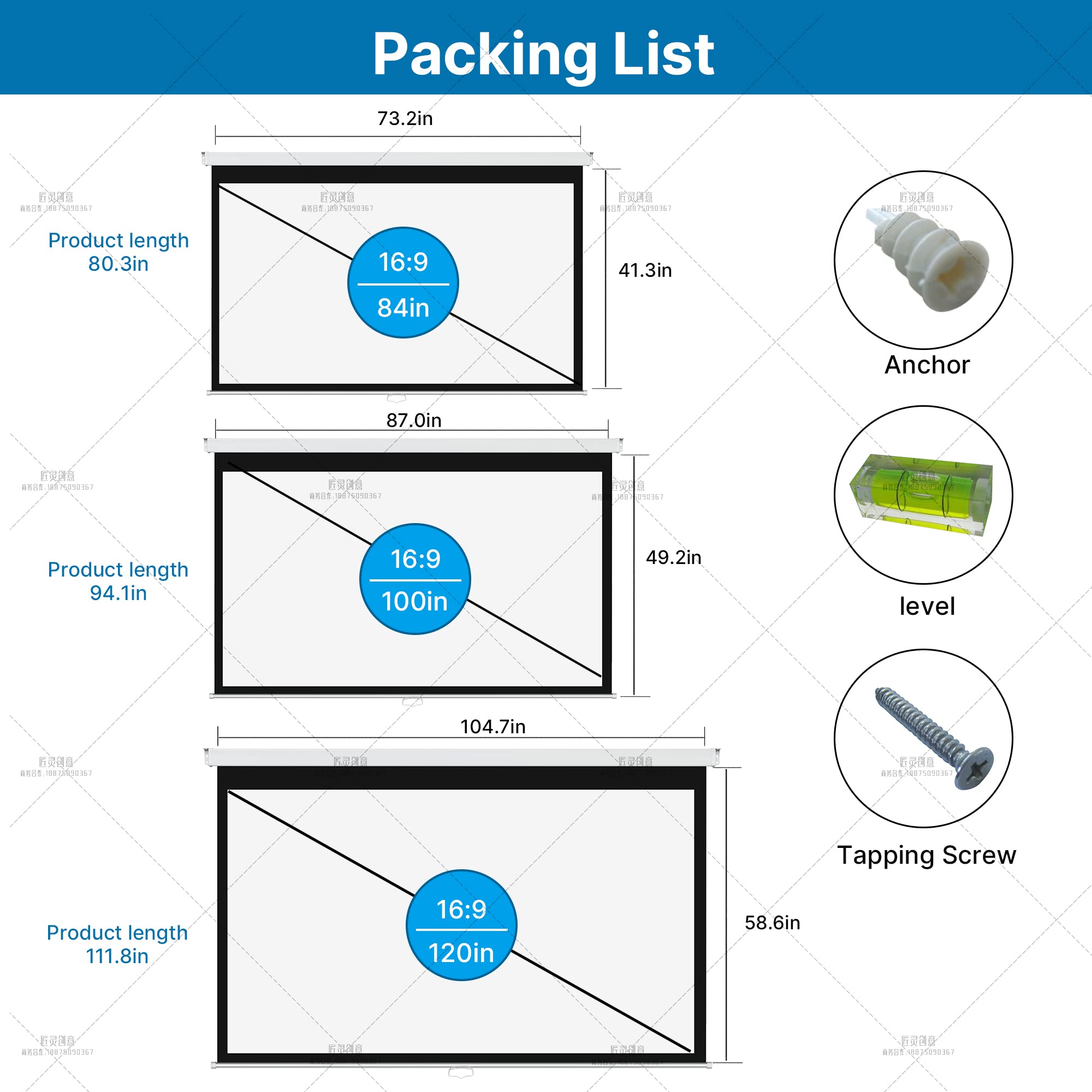 ProHT 84-Inch Manual Pull Down Projector Screen - 16:9 Aspect Ratio Matte White Projection Screen for Home Theater, Presentations & Movies | Perfect for HDTV, Sports, Office Meetings & Classroom Use