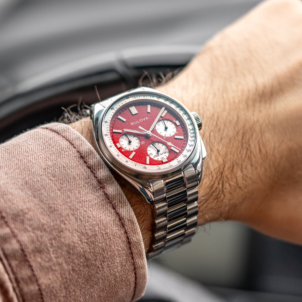 Bulova Lunar Pilot Blood Moon Chronograph Watch - 43.5mm Stainless Steel Case, Black Dial - Perfect for Space Enthusiasts & Collectors - Ideal for Aviation, Space-Themed Events & Special Occasions
