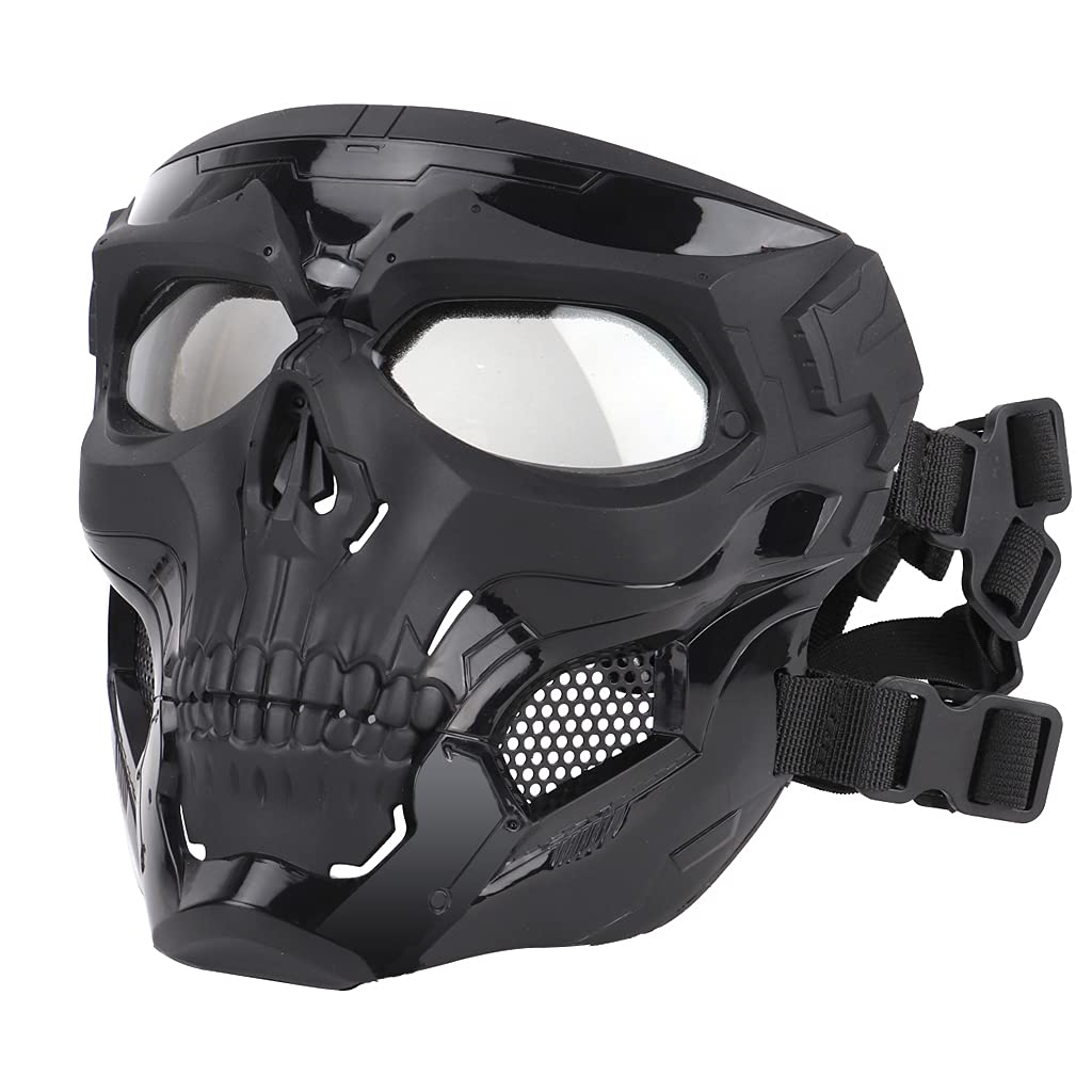AOUTACC Full Face Airsoft Mask with Goggles - Adjustable Tactical Skeleton Skull Mask for Paintball, Halloween, Cosplay & Outdoor Activities - Protective Gear for Airsoft Games, Movie Props & Parties (Black)