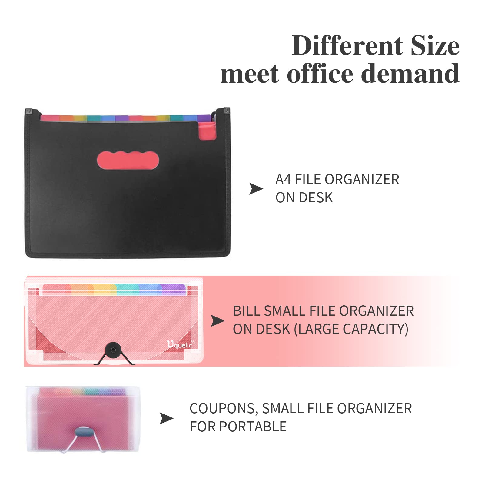 Uquelic 13-Pocket Expanding Accordion Receipt Organizer - Large Capacity Coupon & Sticker Holder, Envelope Organizer with Labels, 10 x 5 Inch - Perfect for Home Office, Small Business & Tax Filing Organization