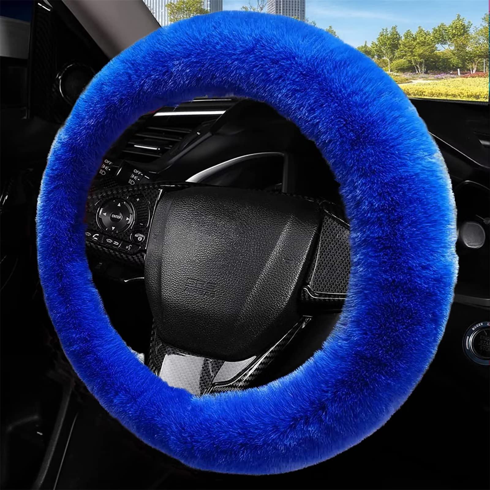 YUNXNYC Soft Fluffy Steering Wheel Cover - Winter Warm Plush Non-Slip Car Accessory for Women, Universal Fit for Most Vehicles (Blue) | Cozy Driving Comfort in Cold Weather