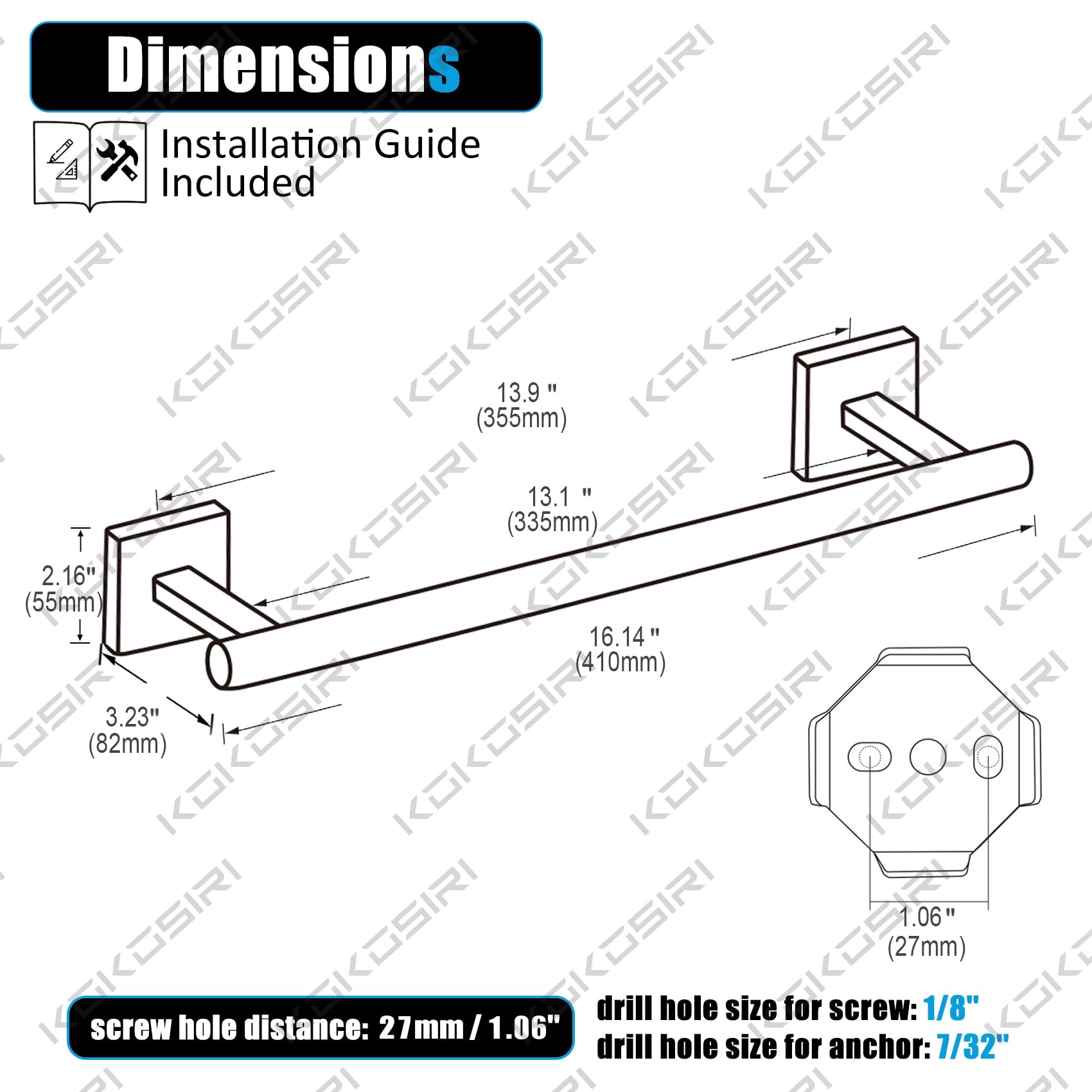 KOKOSIRI 16 Inch Oil Rubbed Bronze Stainless Steel Towel Bar - Bathroom & Kitchen Towel Holder with Rustproof Design (B4005ORB-L16) - Perfect for Hanging Hand Towels in Bathrooms, Kitchens, and Cabinets