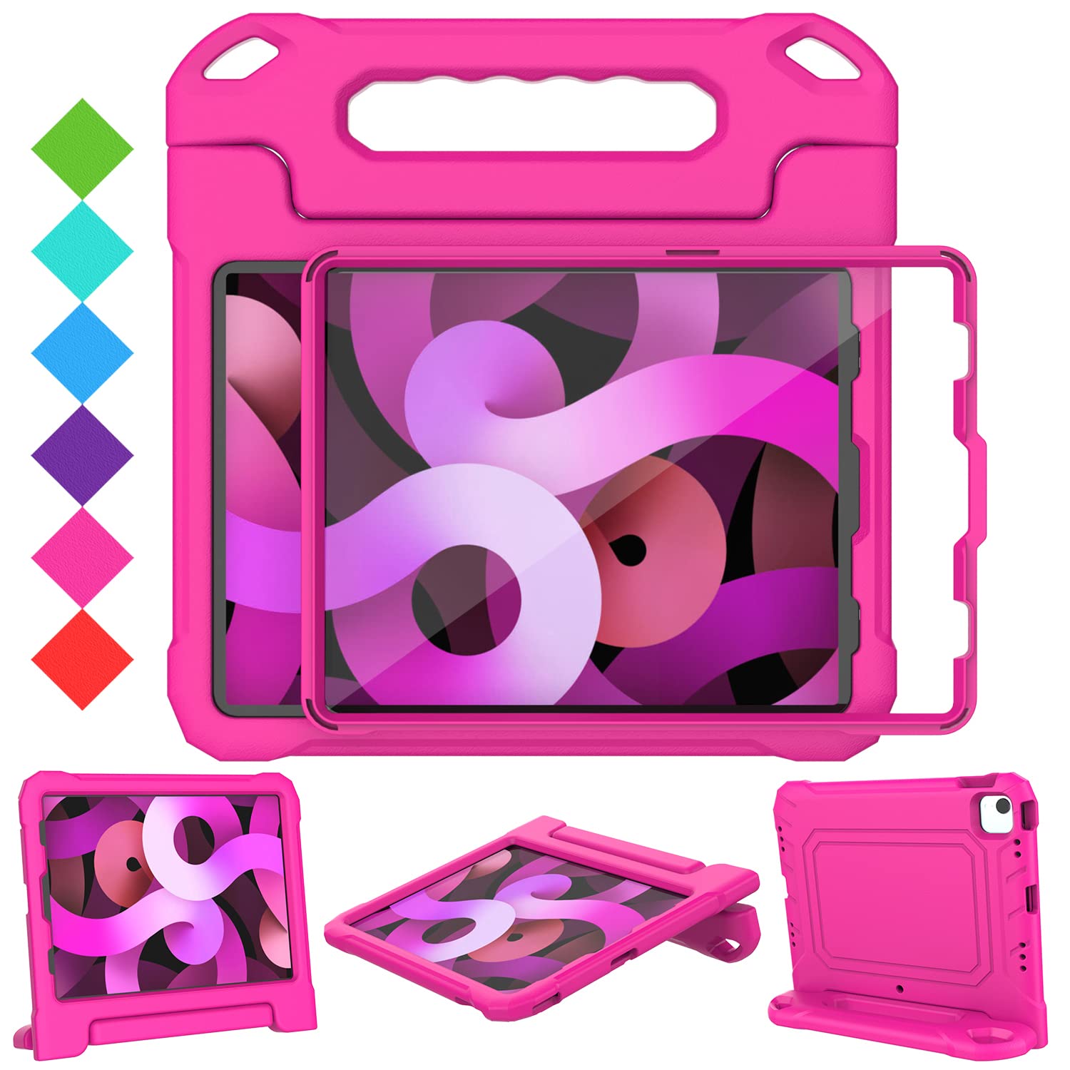 SUPLIK Shockproof Kids Case for iPad Air 5th/4th Generation (10.9 inch 2022/2020) & iPad Pro 11 - Pink Protective Cover with Screen Protector & Handle Stand - Perfect for School, Travel, and Home Learning