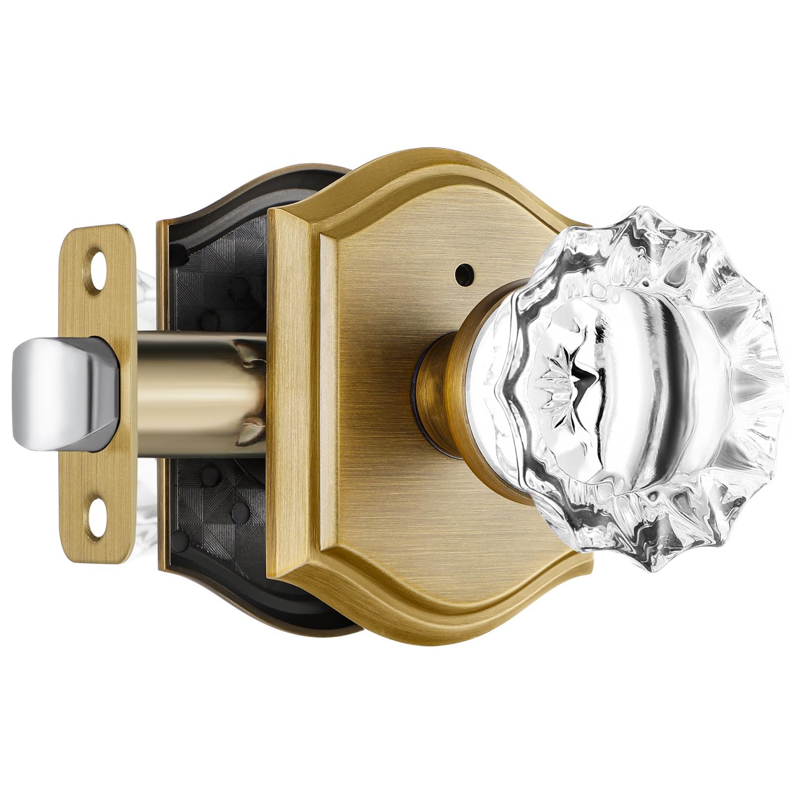 Vintage Crystal Glass Door Knobs with Lock - Antique Brass Interior Privacy Door Handles for Bedroom & Bathroom (1 Pack) - Perfect for Home Renovation & Vintage Style Decor