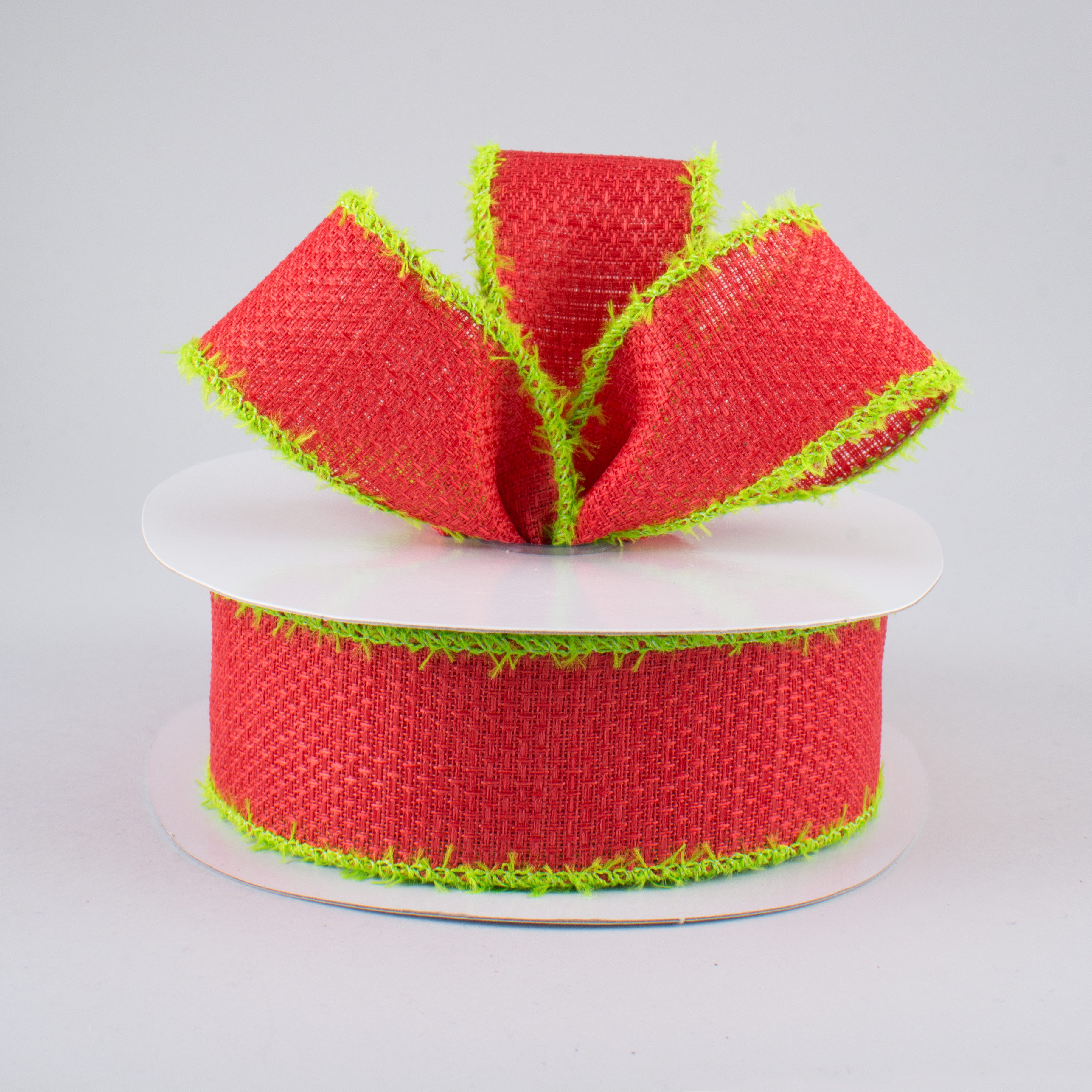 1.5 Inch Chenille Edge Ribbon - Red & Fresh Green Decorative Ribbon (10 Yards) for Gift Wrapping, DIY Crafts, and Holiday Decorations