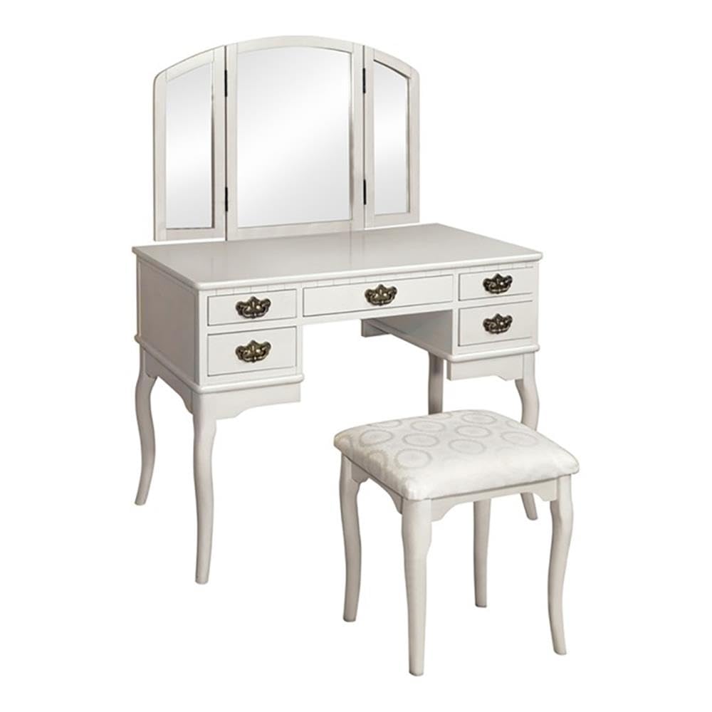 Furniture of America Matilda Stool Set - White Vanity Stool with Cushion, Perfect for Bedroom Dressing Table, Makeup Vanity or Bathroom Seating