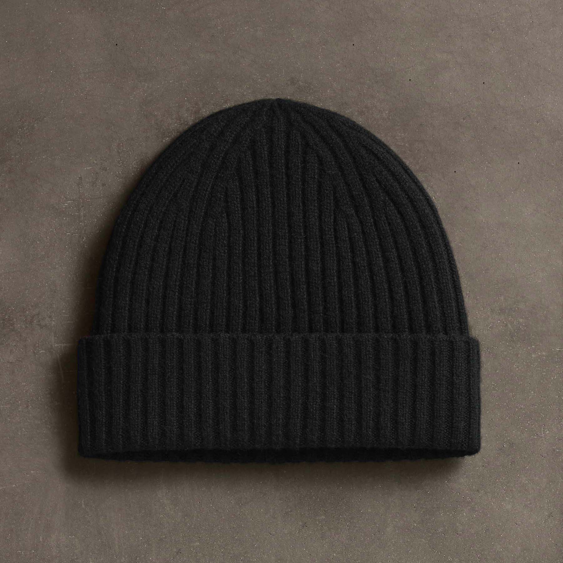 Eco-Friendly Recycled Cashmere Ribbed Beanie for Women & Men - Soft Winter Hat in Black - Perfect for Cold Weather, Outdoor Activities & Fashion Accessories