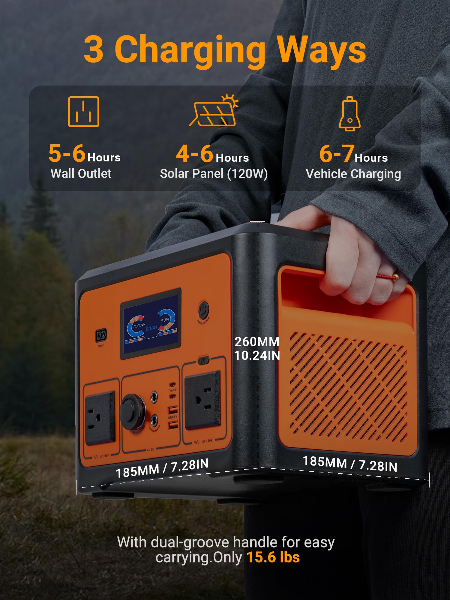 665.6Wh Portable Power Station with 1800W Peak - Solar Generator with UPS Battery Backup, Surge Protector & 10 Outlets - Bluetooth Speaker & LED Lights - Ideal for Home Backup, Camping, RV Travel, CPAP Machines & Outdoor Adventures