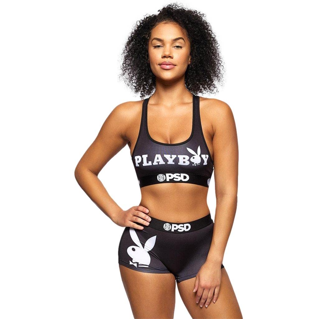 Playboy Women's Racerback Sports Bra - Breathable Microfiber Workout Top for Running, Yoga & Gym | PSD Collection