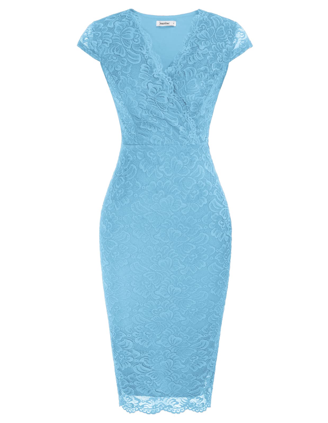 Elegant Lace Cocktail Dress for Women - JASAMBAC Wrap V-Neck Cap Sleeve Wedding Guest Dress | Perfect for Bridal Showers, Evening Parties & Formal Occasions