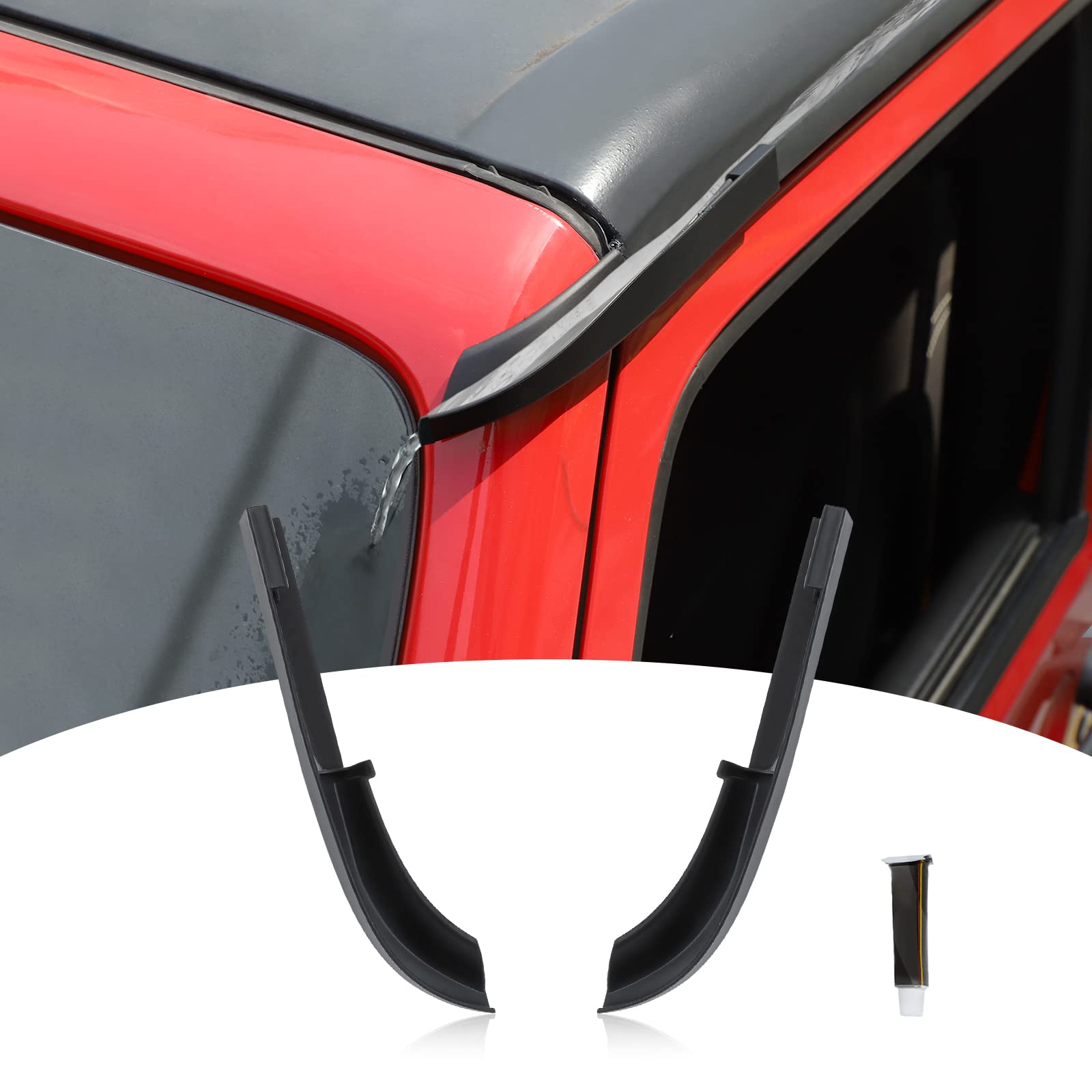 JeCar JK Hardtop Rain Gutter Extension Drip Rail Rain Diverter - Exterior Accessories for Jeep Wrangler JK & JKU (2011-2018) | Upgrade Version | Water Protection for Off-Road & Daily Driving