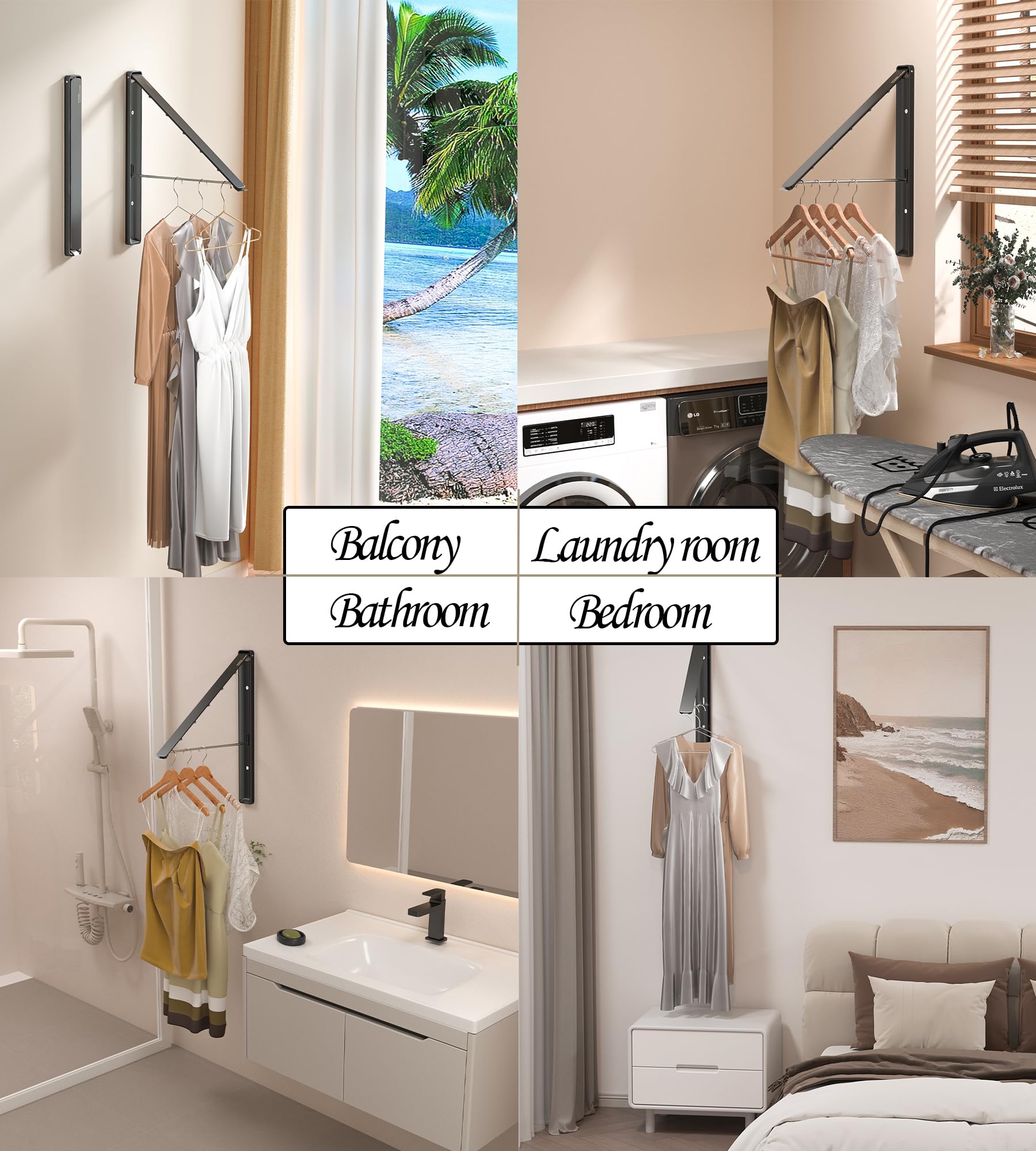 Wall Mounted Retractable Foldable Clothes Drying Rack - Space Saving Laundry Organizer for Dorm, Closet, Balcony & Laundry Room (Black Metal, 1 Pack) - Perfect for Small Spaces & Quick Drying