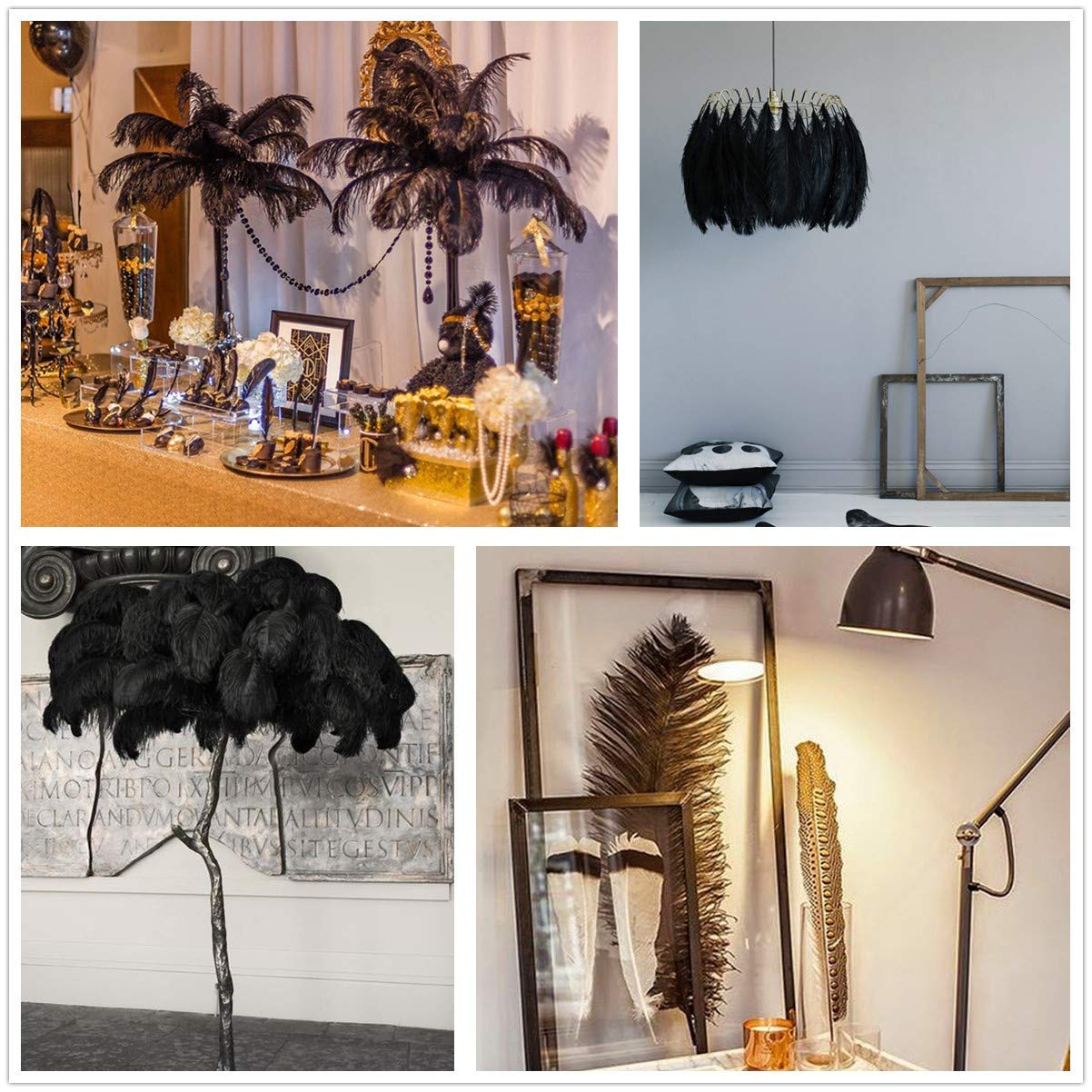 Natural Ostrich Feathers 18-20 inch (45-50cm) - 10pcs Black Premium Feathers for Wedding Centerpieces, Home Decor, Flower Arrangements, DIY Crafts & Christmas Decorations - Perfect for Bouquets, Table Settings, and Party Decor
