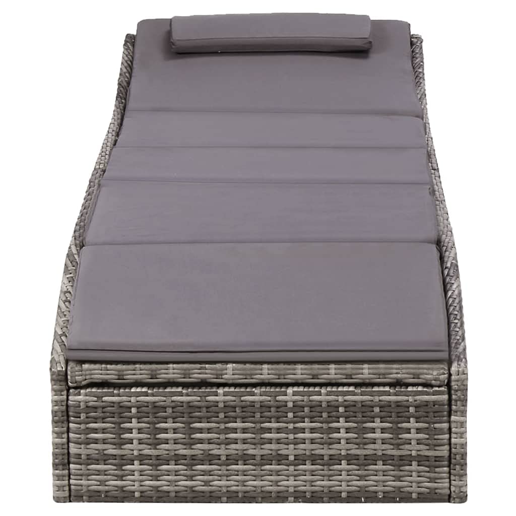 Gray Poly Rattan Sunbed with Cushion - Outdoor Lounge Chair for Lawn, Courtyard, Beach & Sunbathing | Perfect for Poolside Relaxation & Backyard Lounging