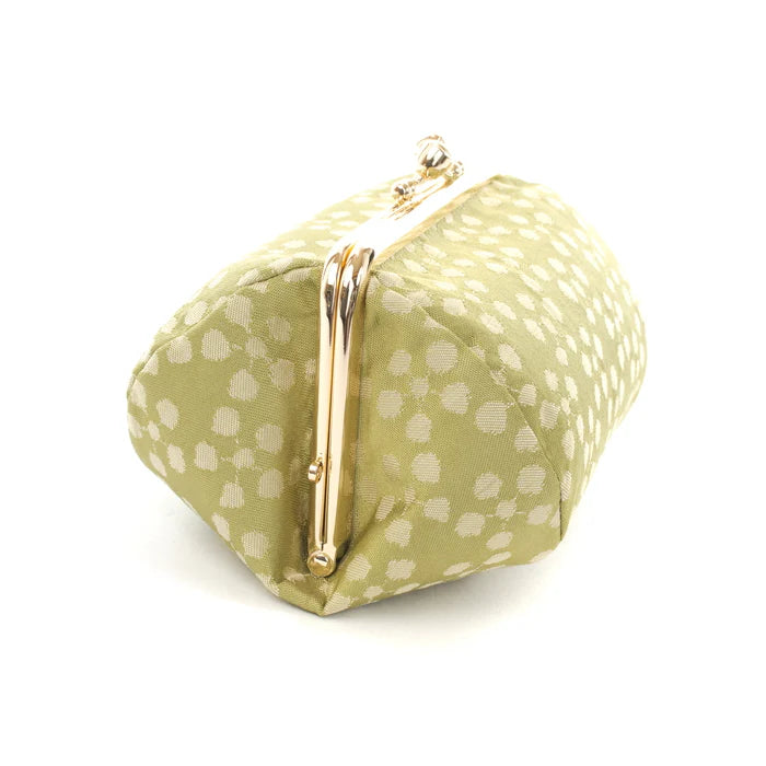 Nishijin Woven Small Pouch - Plum Blossom & Muted Greenish Yellow | Handmade in Kyoto Japan | Cosmetic & Makeup Organizer | Japanese Gamaguchi Style | Travel Toiletry Bag | Stationery Pouch | Bag-in-Bag Organizer | Perfect for Daily Essentials, Travel & Gift Giving