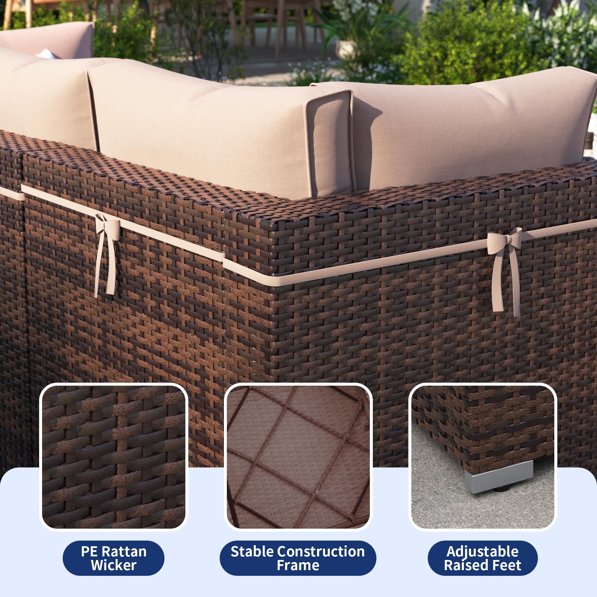 7-Piece Outdoor Patio Furniture Set with Waterproof Cover - All-Weather Wicker Sectional Sofa for Backyard, Brown with Beige Cushions - Perfect for Garden, Poolside & Outdoor Entertaining