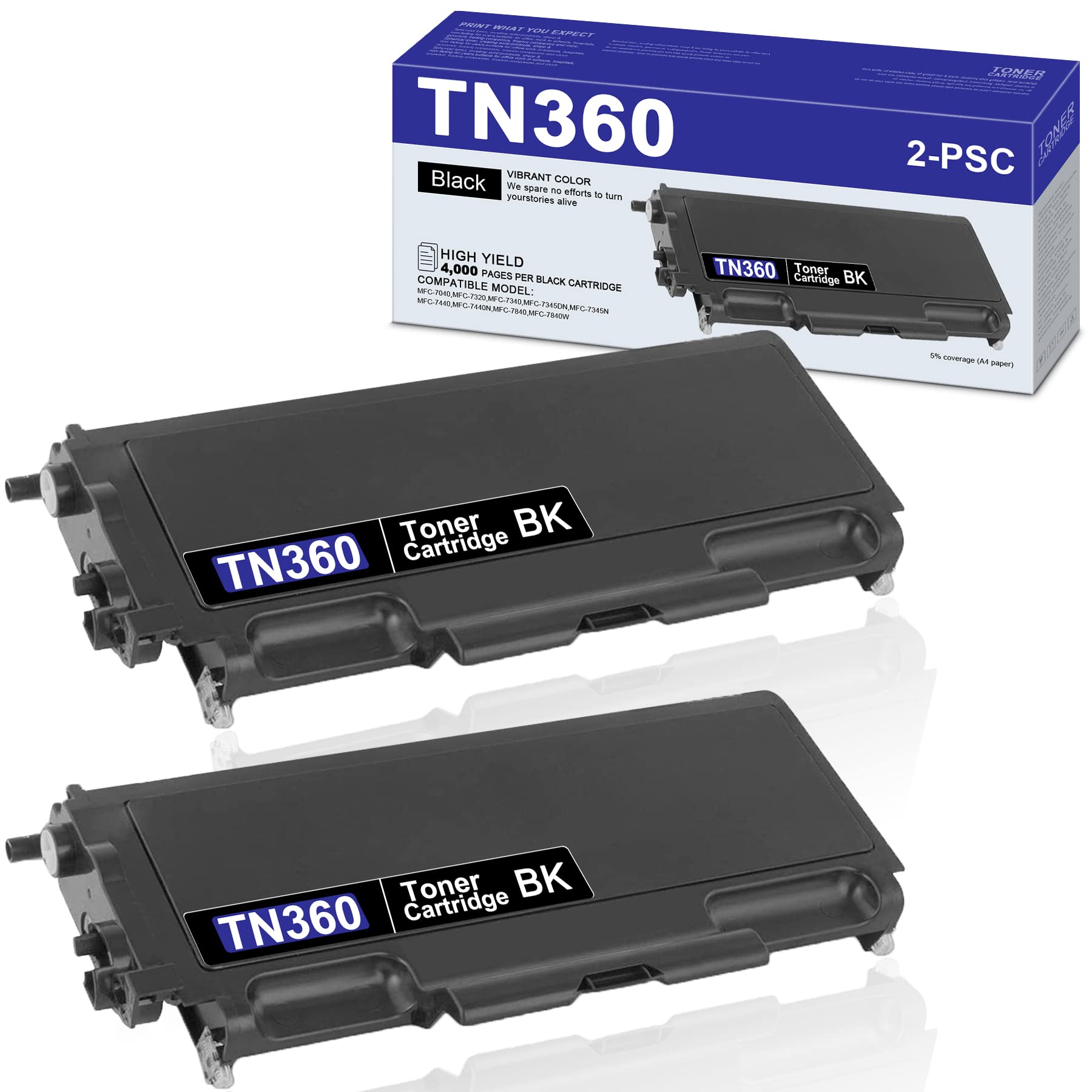 High Yield 4,000-Page Brother TN-360 Compatible Toner Cartridge (2-Pack, Black) - Replacement for DCP-7040, DCP-7030, MFC-7840W, HL-2140, MFC-7340, MFC-7440N Printers - Perfect for Home & Office Printing Needs