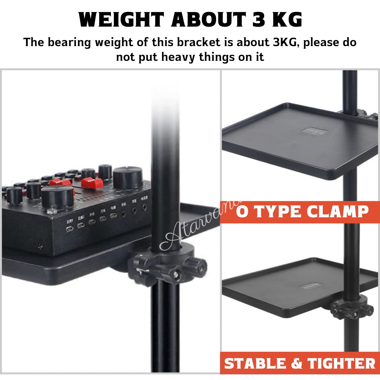 Universal Microphone Stand Tray - Adjustable Clamp-On Utility Shelf for Sheet Music, Streaming & Recording | Durable Mic Stand Accessory for Live Performances, Karaoke, Studio Sessions & Music Practice