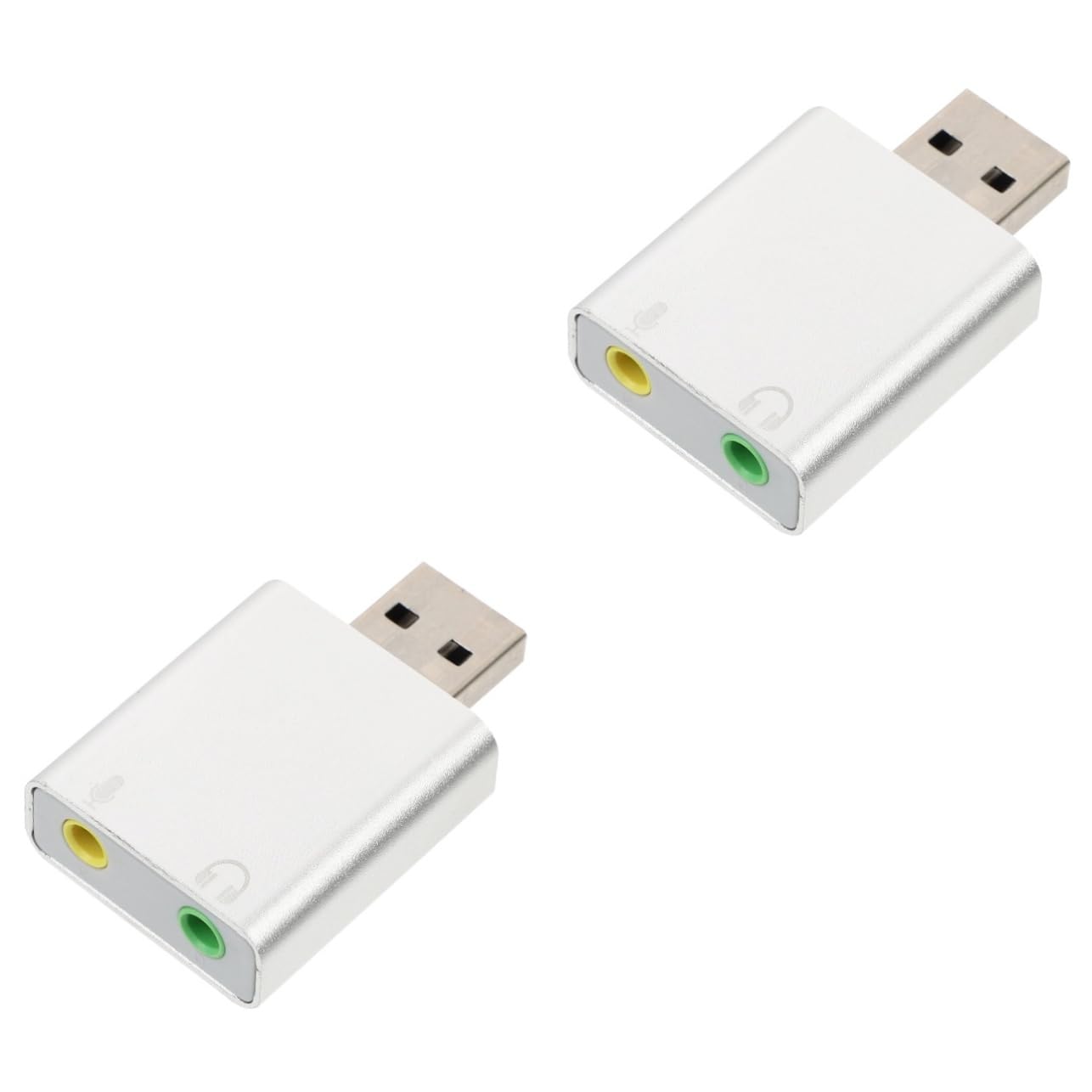 PartyKindom 2-Pack USB External Sound Card Adapter - 3D Aluminum Alloy USB Headset & Microphone Splitter for Laptops, PCs, Gaming Headsets - Perfect for Online Meetings, Gaming & Music Streaming
