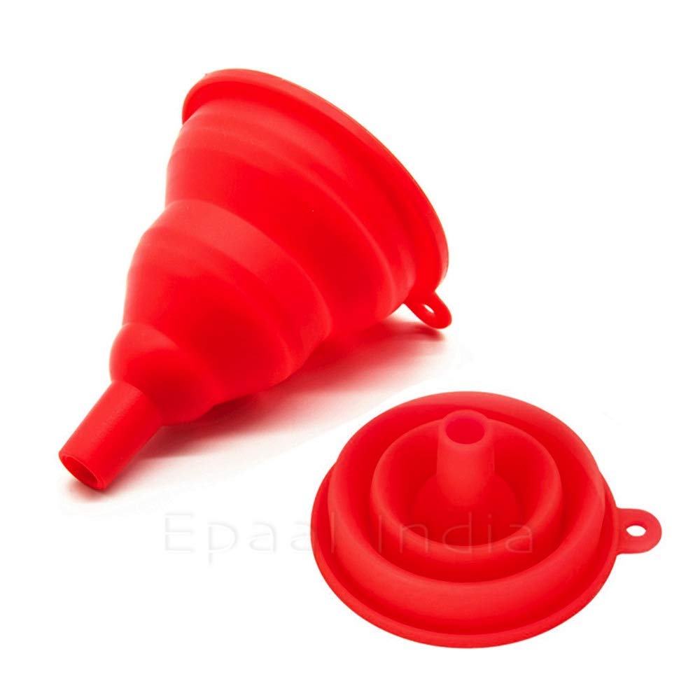 Epaal Collapsible Silicone Heat Resistant Funnel (4 Inches) for Pouring Oil, Sauce, Water, Juice, and Small Food Grains - Perfect for Kitchen, Camping, and Baking (Random Color)