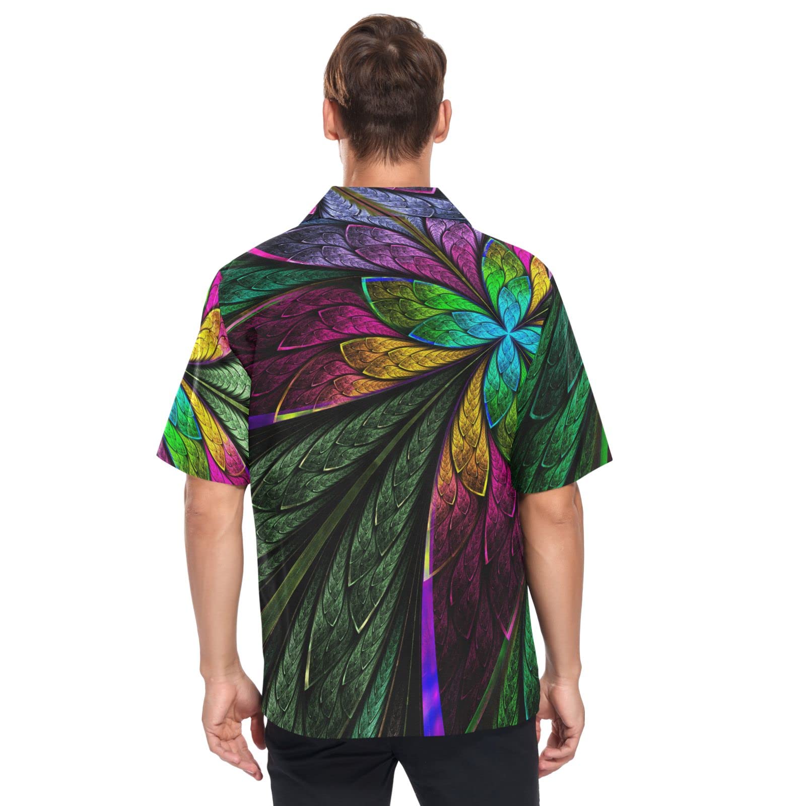 Floral Hawaiian Shirts for Men - Short Sleeve Casual Aloha Button Down Shirt with Fractal Flower Design | Perfect for Beach Vacations, Summer Parties & Tropical Getaways