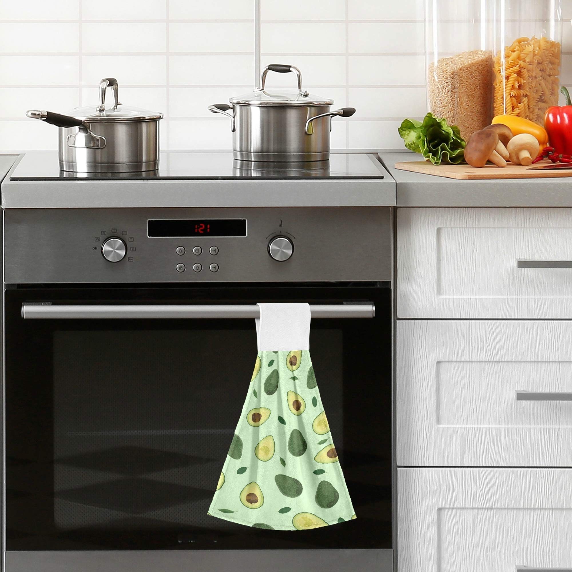 ASLSIY Spring Avocado Hanging Kitchen Towels - Set of 2 Fast Drying Dish Cloths, Tea Towels for Bathroom, Tabletop & Gym - Perfect for Home Decor, Summer Hand Towels & Kitchen Use