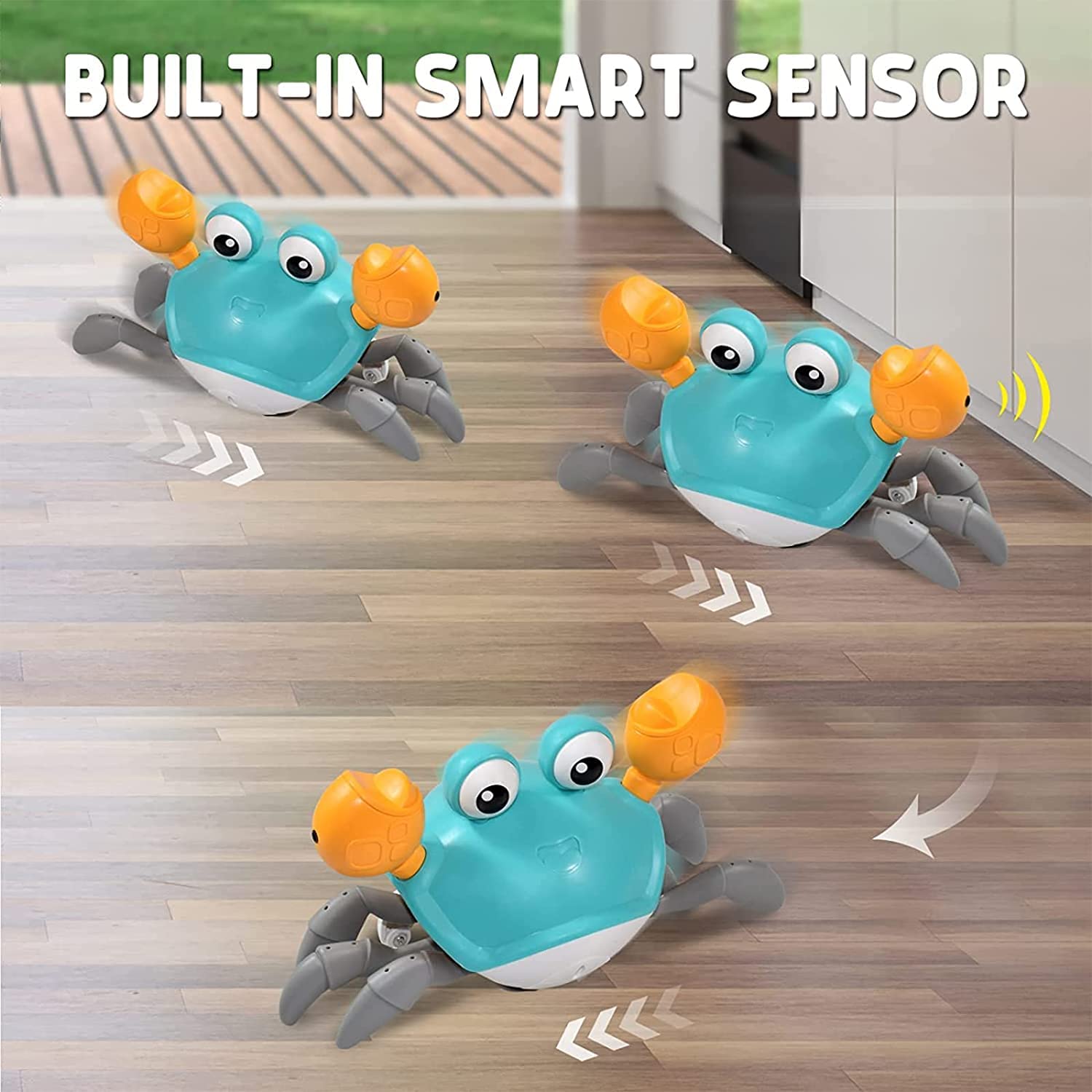 Interactive Crab Pet Toy with Obstacle Avoidance Sensor - Dancing, Music & LED Lights for Dogs & Cats - Fun Crawling & Escaping Game for Puppies, Small & Medium Pets - Perfect for Playtime, Training & Entertainment Gifts
