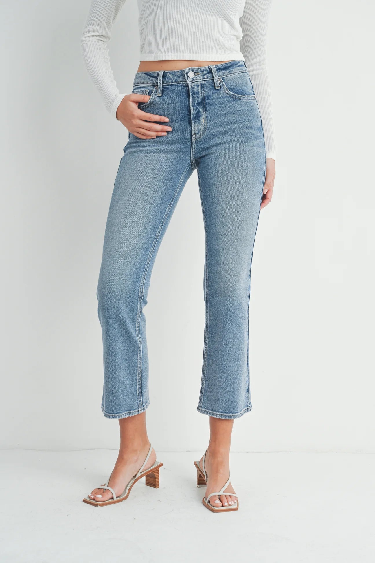 Just Black Slim Cropped Bootcut Jeans for Women - High Waisted Stretch Denim Pants | Perfect for Casual Wear, Office & Night Out