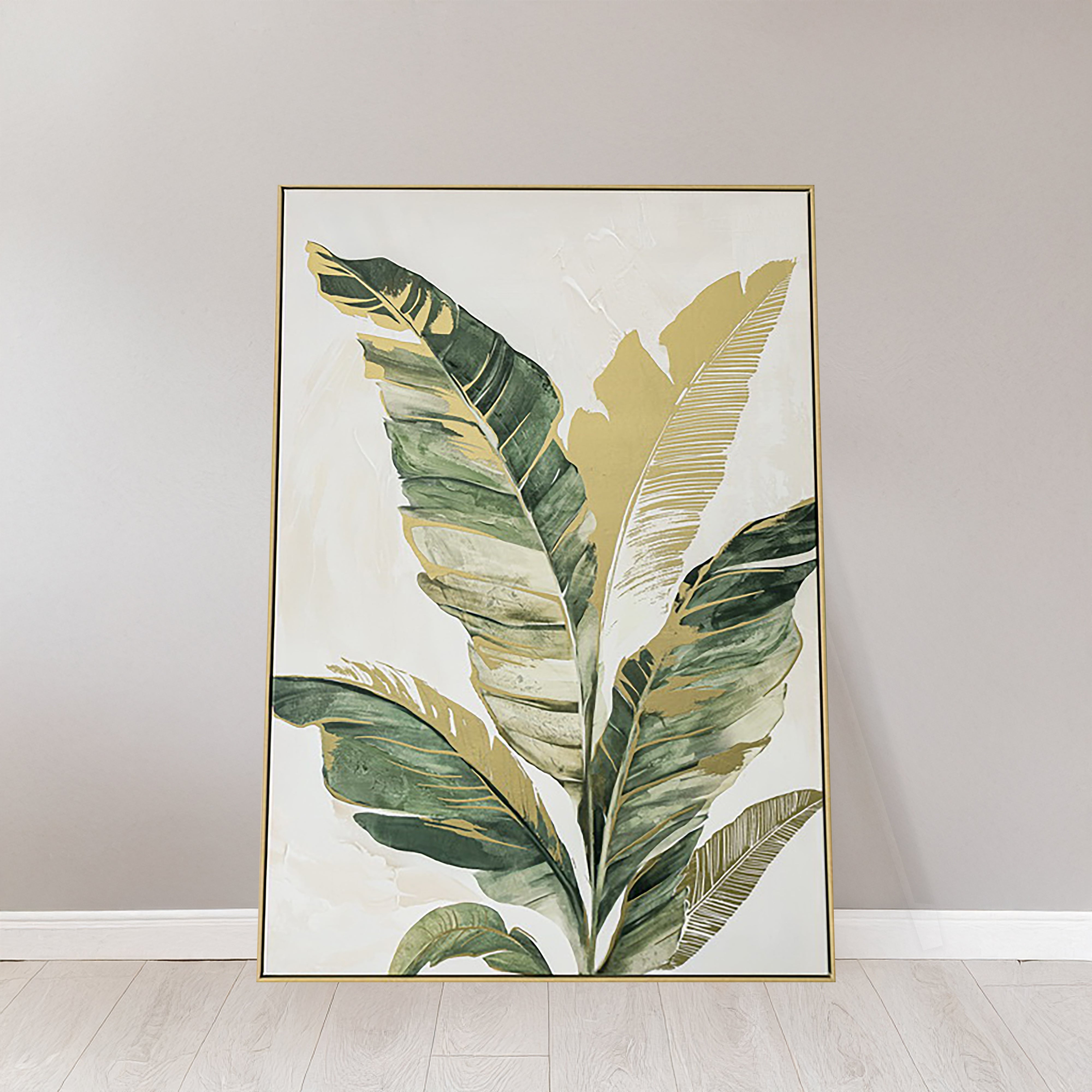 Urban Style Brushmarks Foiled Canvas Palm Wall Art - Tropical Decor for Living Room, Bedroom & Office