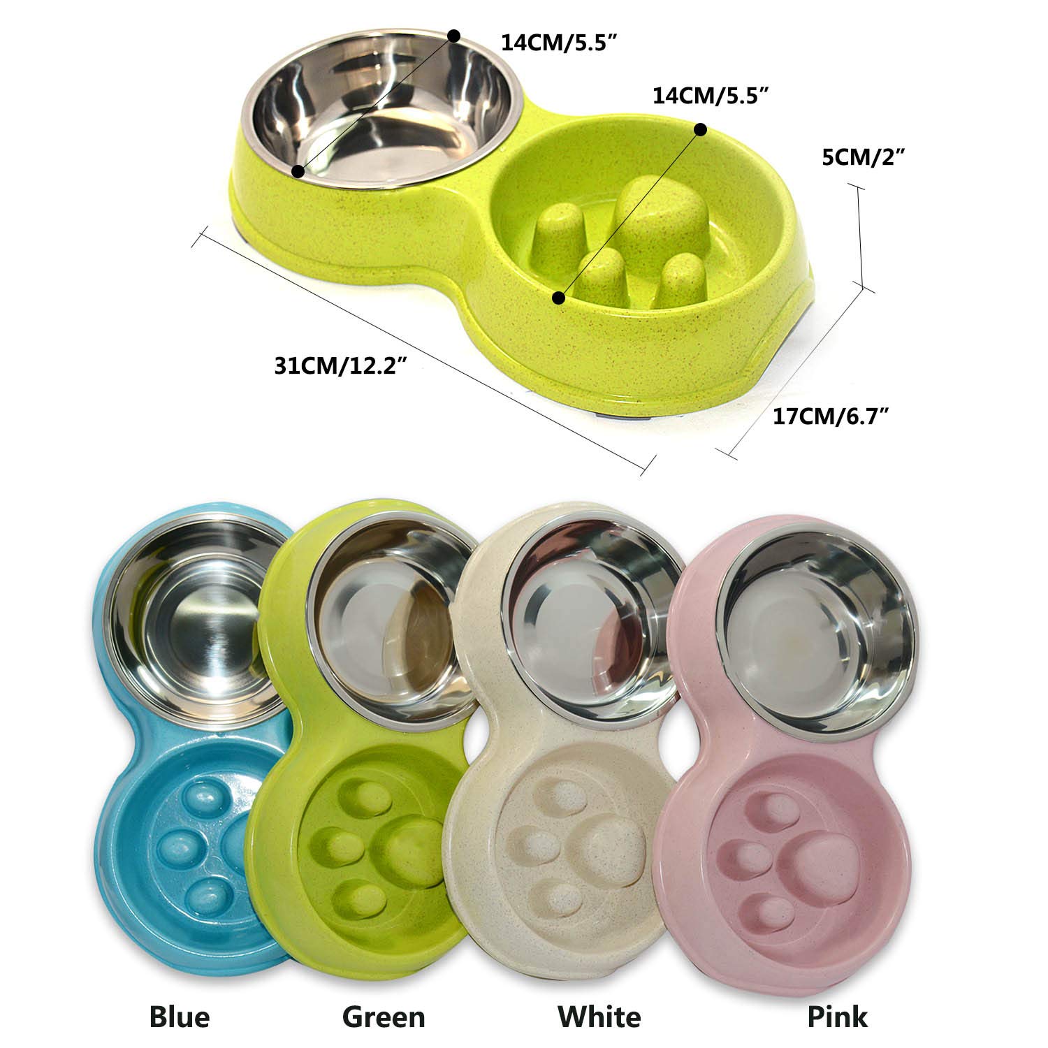 Stainless Steel Slow Feed Dog Bowl for French Bulldogs - Eco-Friendly Interactive Pet Dish to Slow Down Eating & Drinking - Perfect for Frenchies, Small & Medium Dogs - Great for Mealtime & Training (Green)