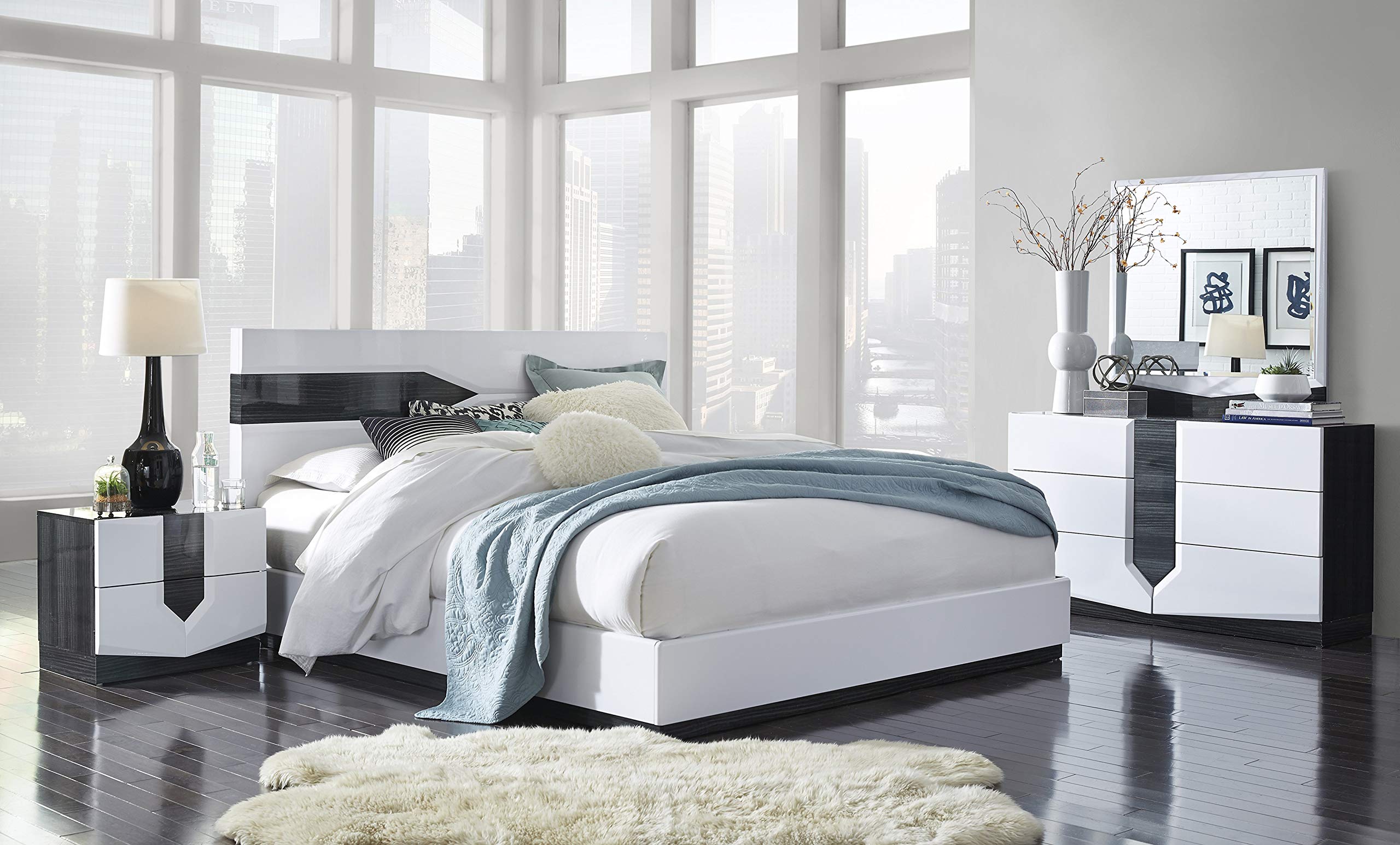 Global Furniture Hudson Nightstand - Modern Zebra Grey & White Finish, Bedside Table with Storage Drawer | Perfect for Bedrooms, Guest Rooms, and Small Spaces